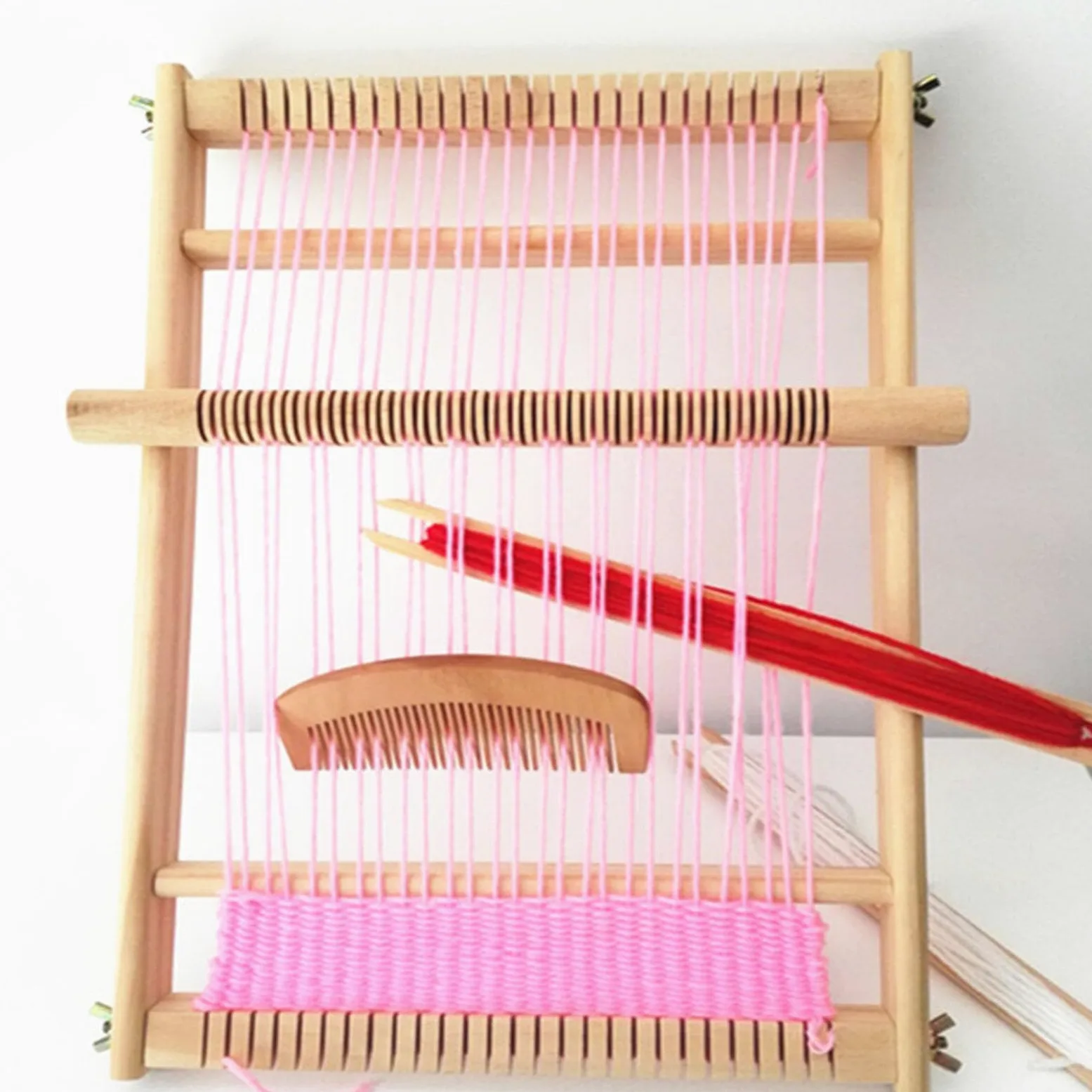 Mavaol Tessitura per bambini Funzionamento semplice Coordinazione occhio-mano Kit per tessitura di legno durevole con gomitolo di filato per bambini principianti