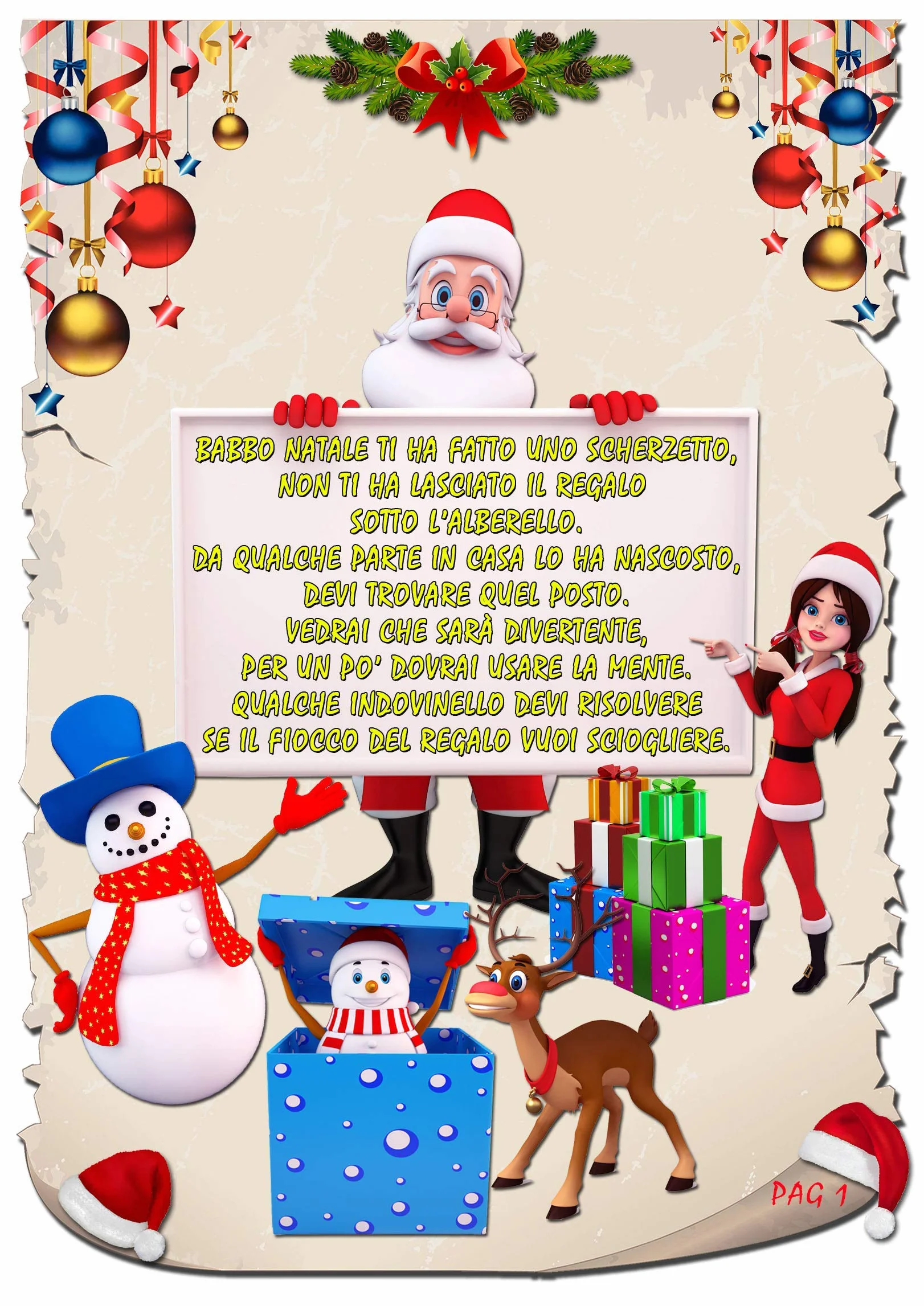 Caccia al tesoro natalizia in scatola per casa 8-12 anni - Giochi natalizi per bambini - Caccia al regalo di Babbo Natale - Caccia al tuo regalo di Natale - Giochi di natale per bambini