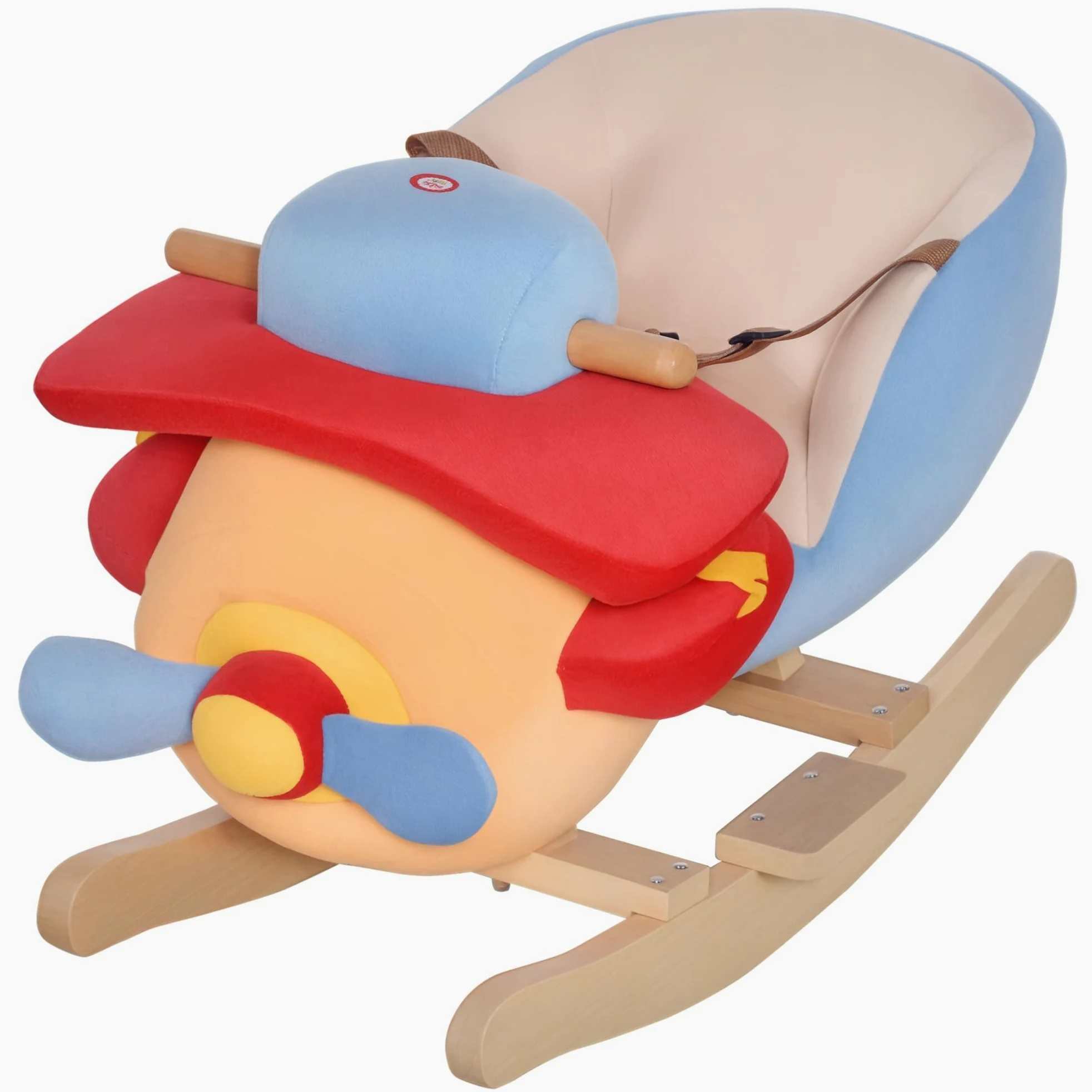 HOMCOM Cavallo a Dondolo a Forma di Aeroplano per Bambini 60x33x45cm | Età Superiore a 18 Mesi, Cacalluccio a Dondolo, Musica Incorporata, Legno Alamo, Max:60kg