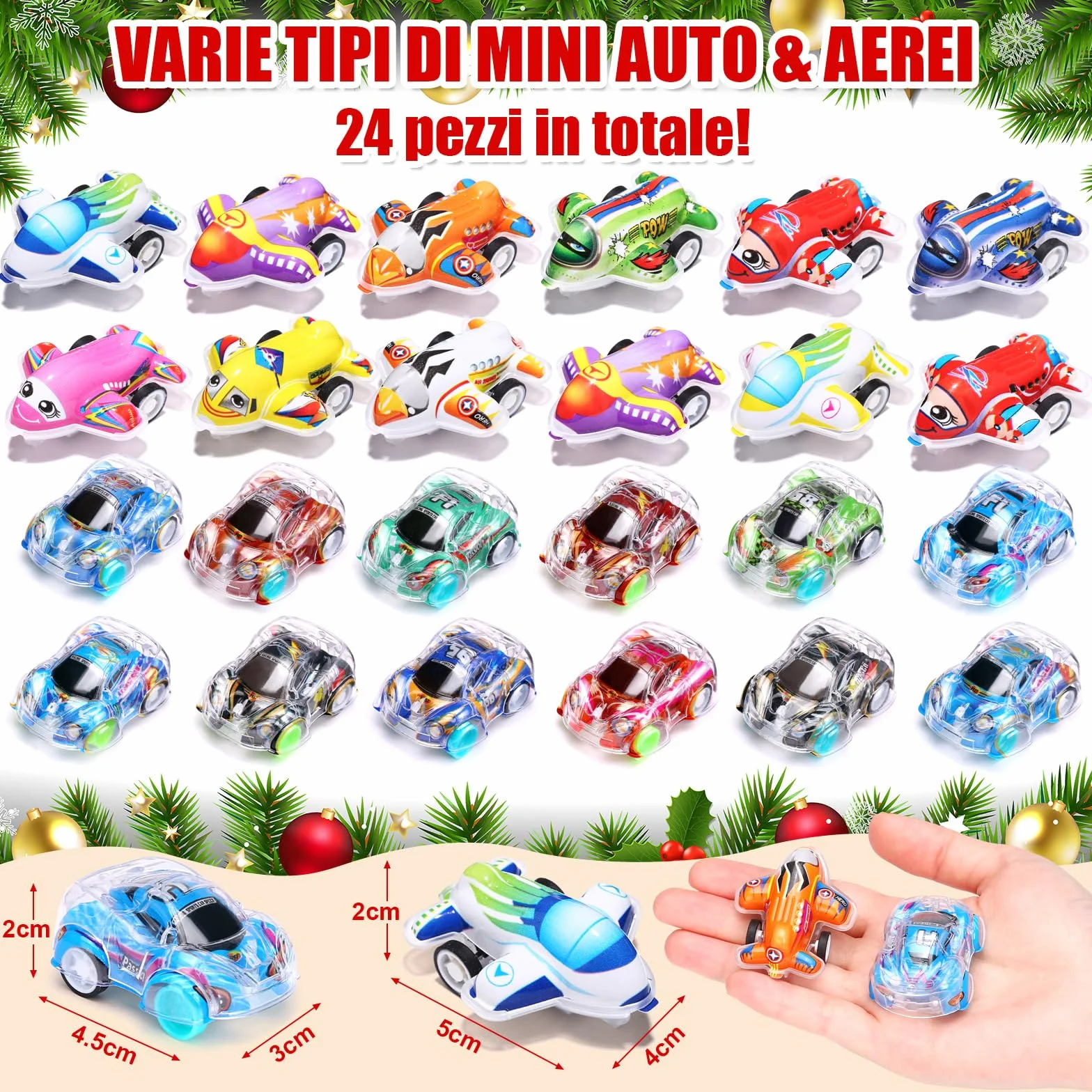 LIHAO Calendario dell'Avvento Bambino 24pz Macchinine Giocattolo Bambini Regalo di Natale per Ragazzi Ragazze Bambini