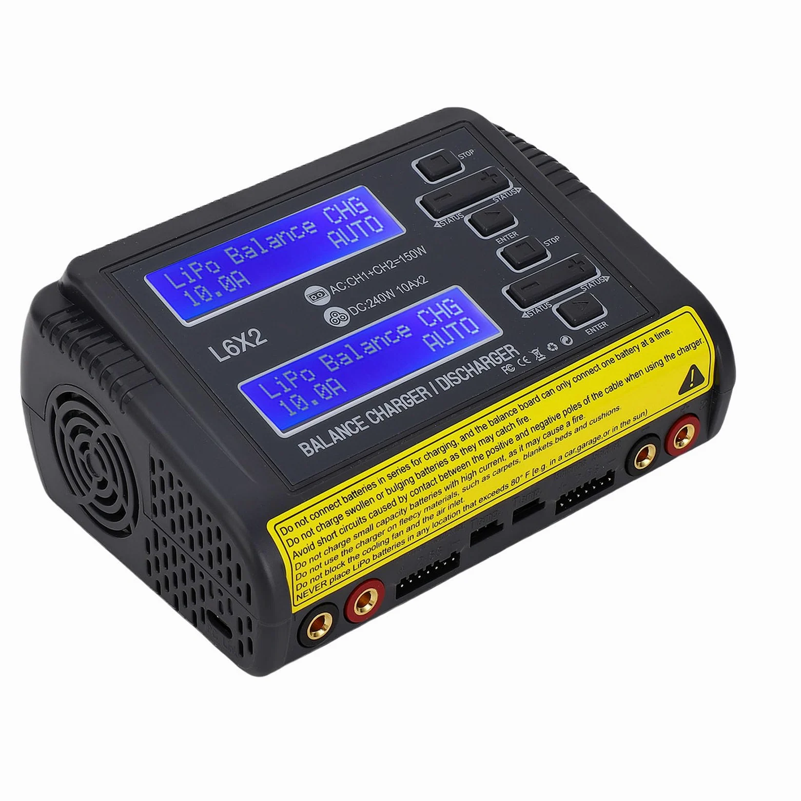 Drfeify Caricabatterie Lipo Doppio Canale 150W per Aeromodelli RC (Spina | 2 Circuiti Indipendenti, Compatibile con LiPo/LiFe/NiMH, Ingresso AC/DC, Involucro Ignifugo, Raffreddamento a ventola.