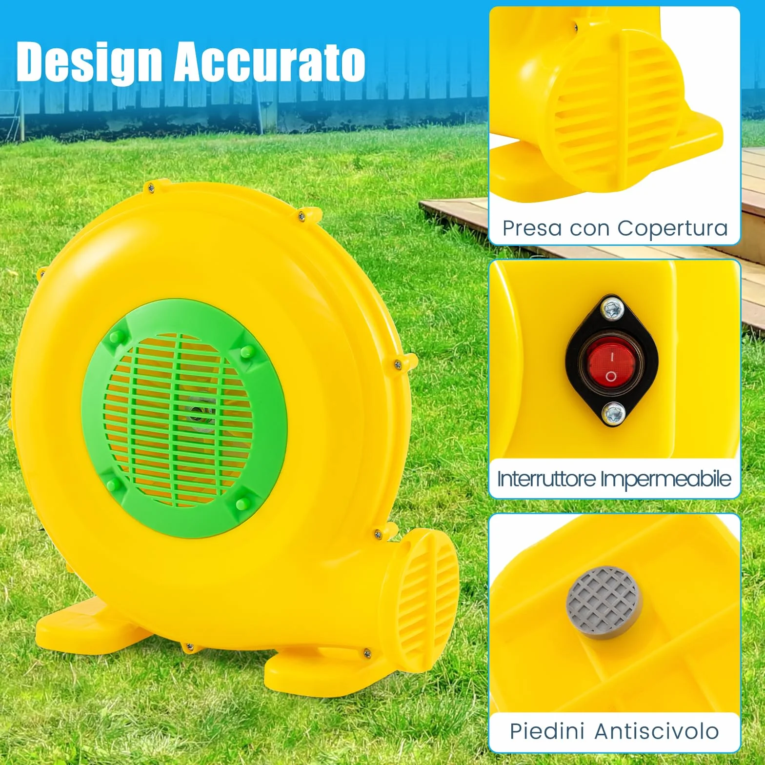 COSTWAY Ventilatore di Aria del Castello Gonfiabile, Soffiatore per Giochi Gonfiabili con Cavo di Alimentazione, Picchetti da Terreno, per Castello Gonfiabile, Scivolo Acquatico 450W