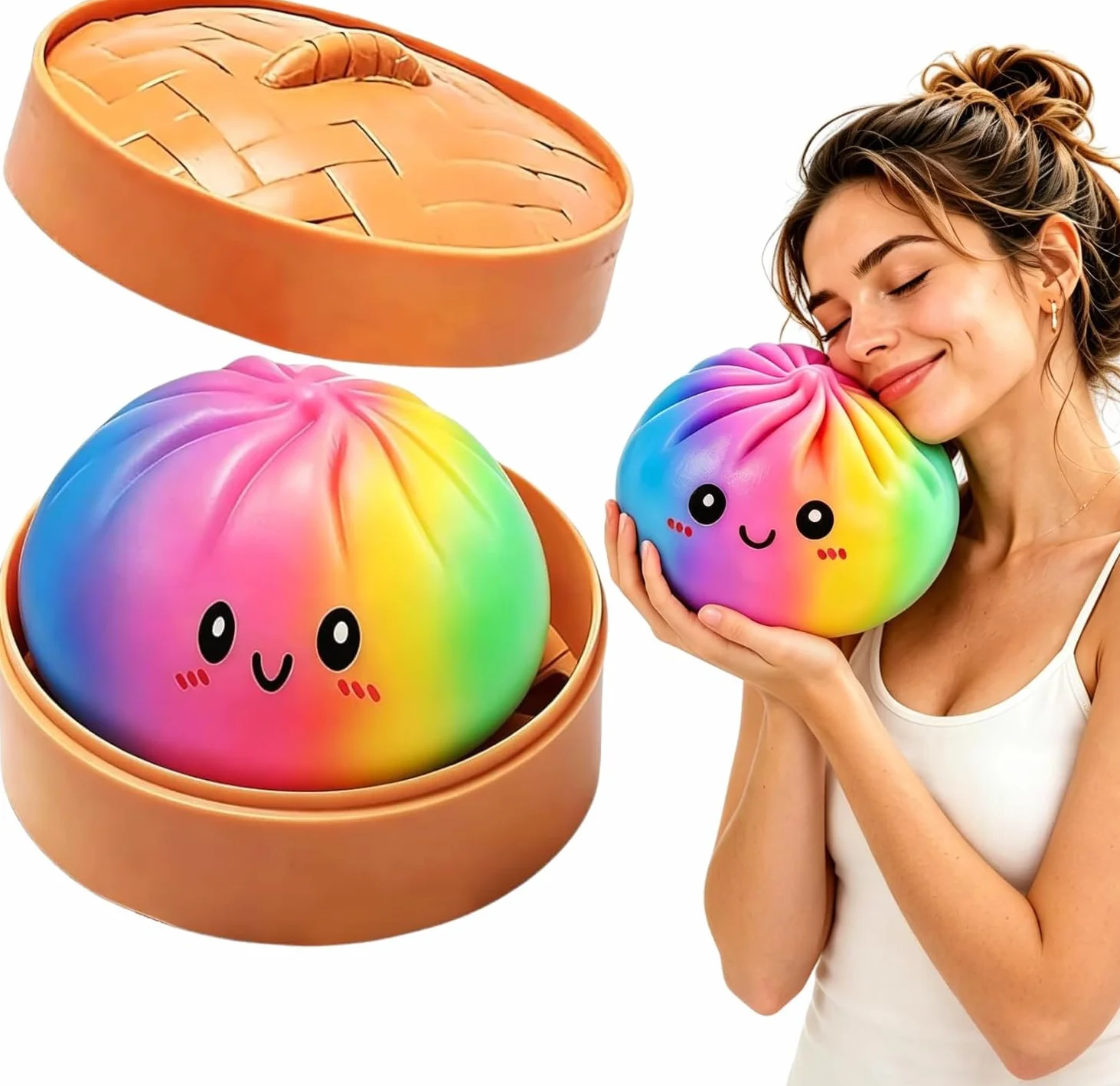 Dumpling Squishy Gigante, 25 CM Jumbo Extra Large Big Dumpling Palla Antistress con Scatola per Cottura a Vapore, Originale mistero carino morbido sensoriale per alleviare l'ansia (Colorato-15cm）