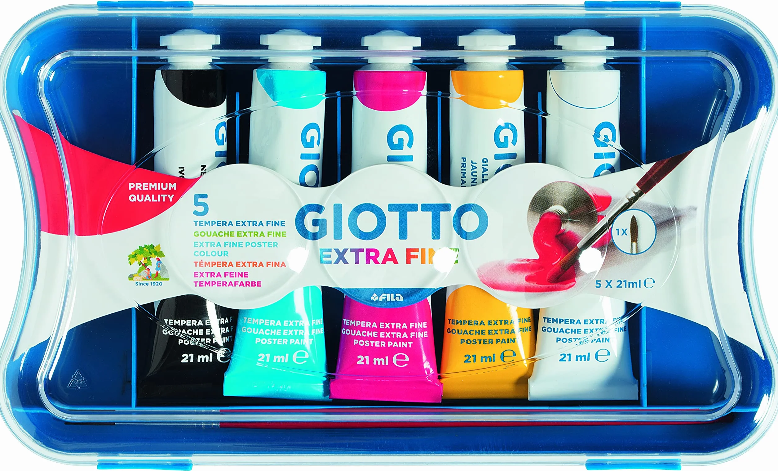 GIOTTO TEMPERA EXTRA FINE, In tubetto da 21 ml, Ast. 5 pz