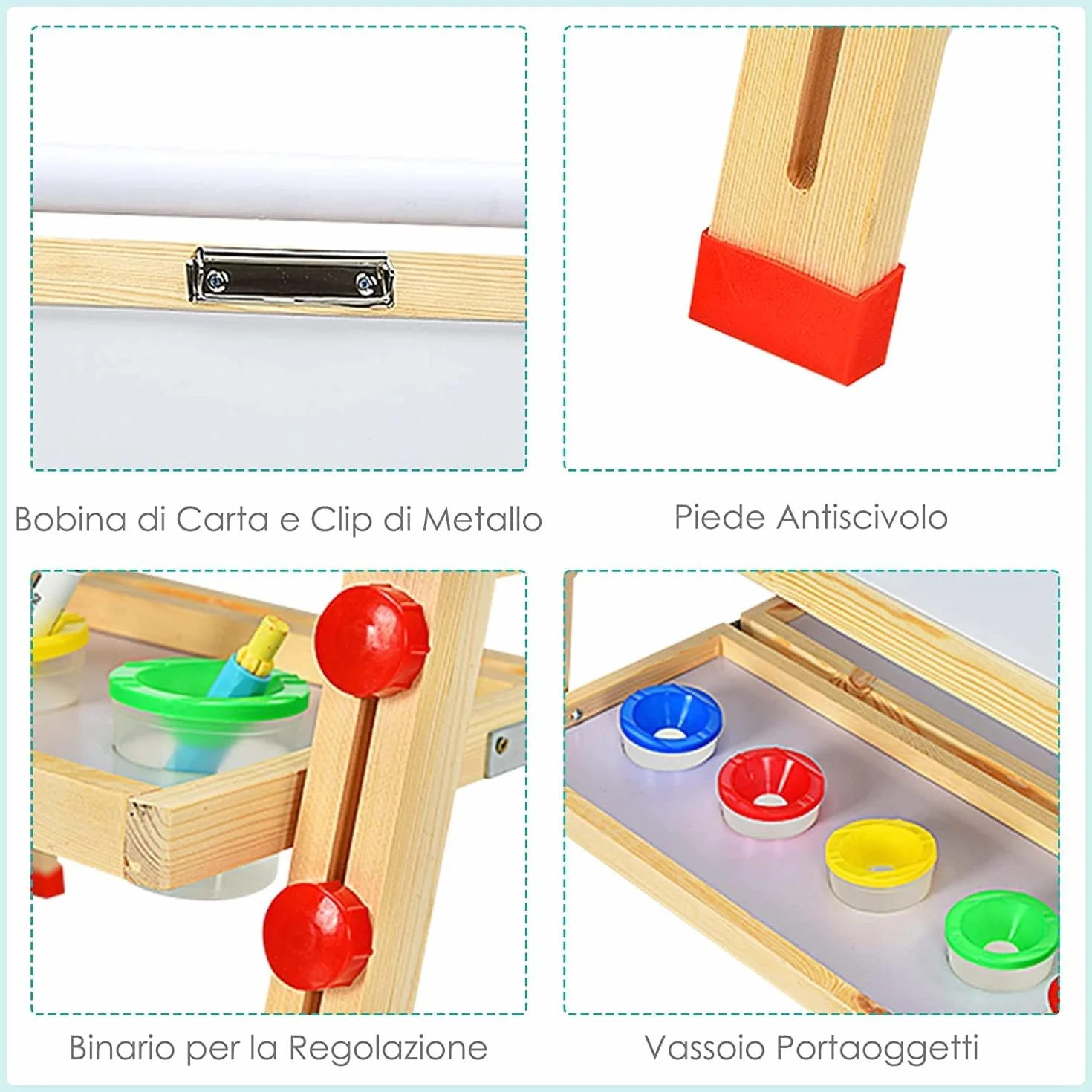 RELAX4LIFE Lavagna Magnetica per Bambini 3 in 1 Cavalletto Pieghevole Altezza Regolabile 85-147 cm Legno di Pino