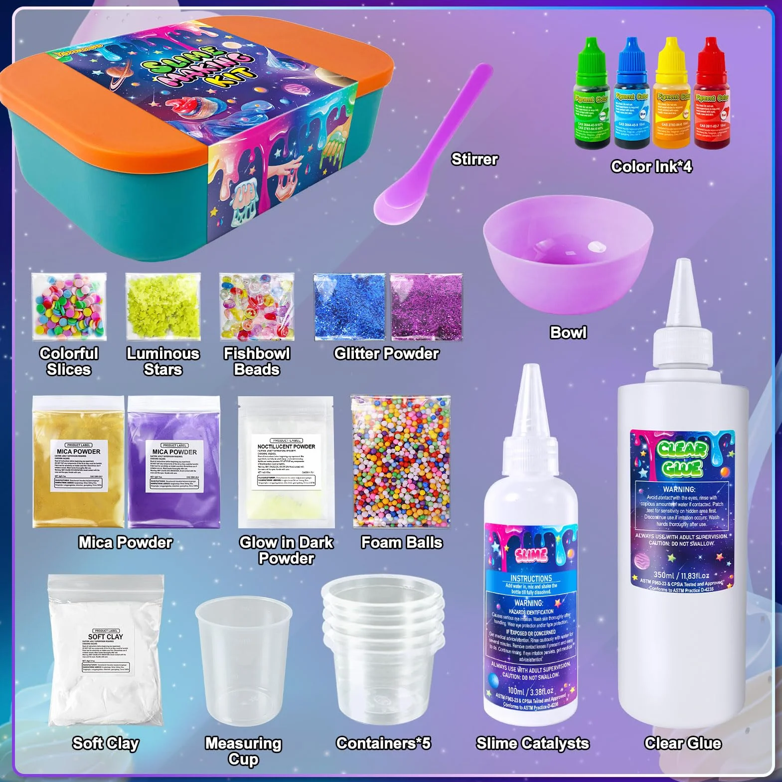 Galaxy DIY Slime Kit per Bambini 6-12, Laboratorio Creativo con Accessori