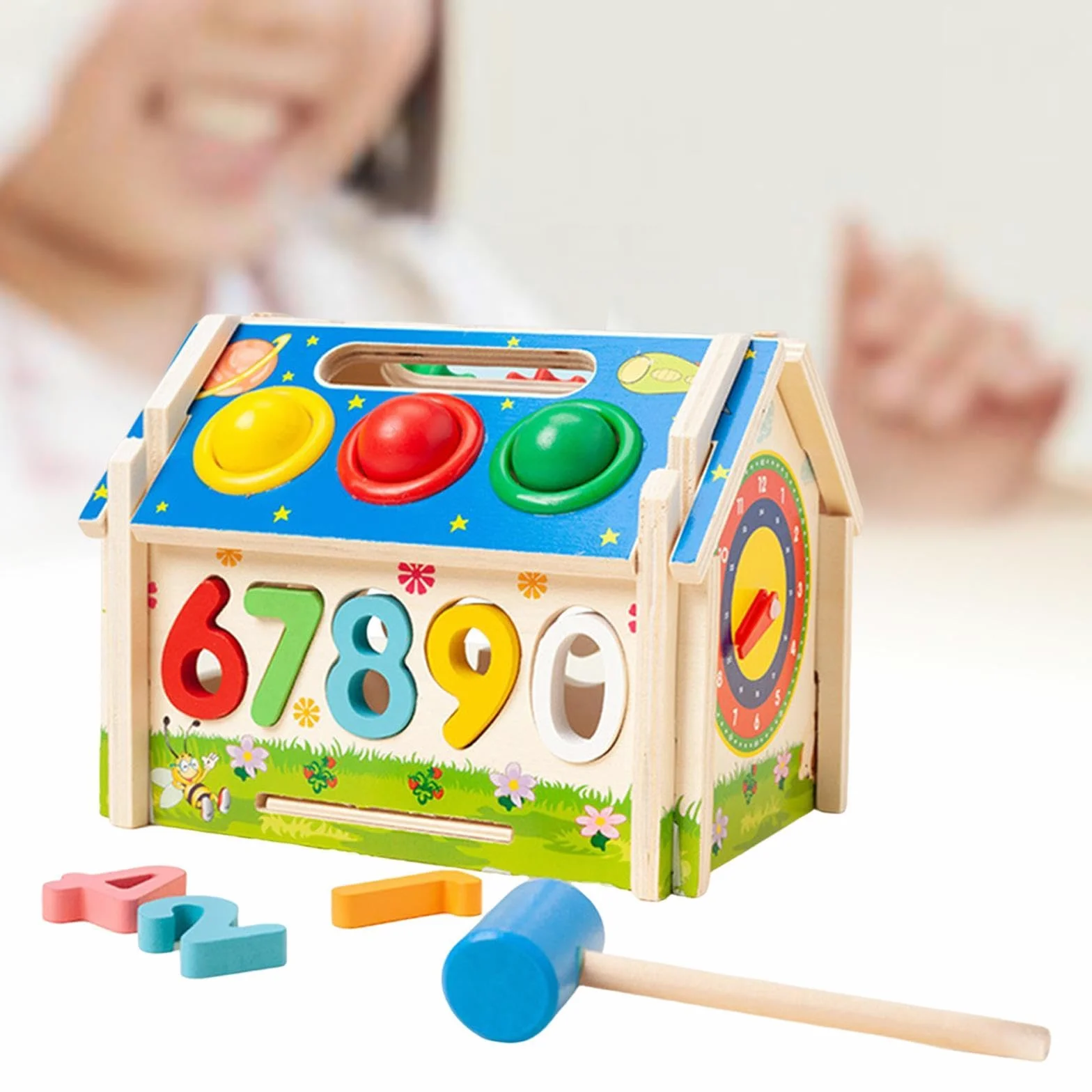 Cubo di Legno per L'ordinamento delle Forme, per Bambini dai 3 Ai 5 Anni, Centro attività, con maglio