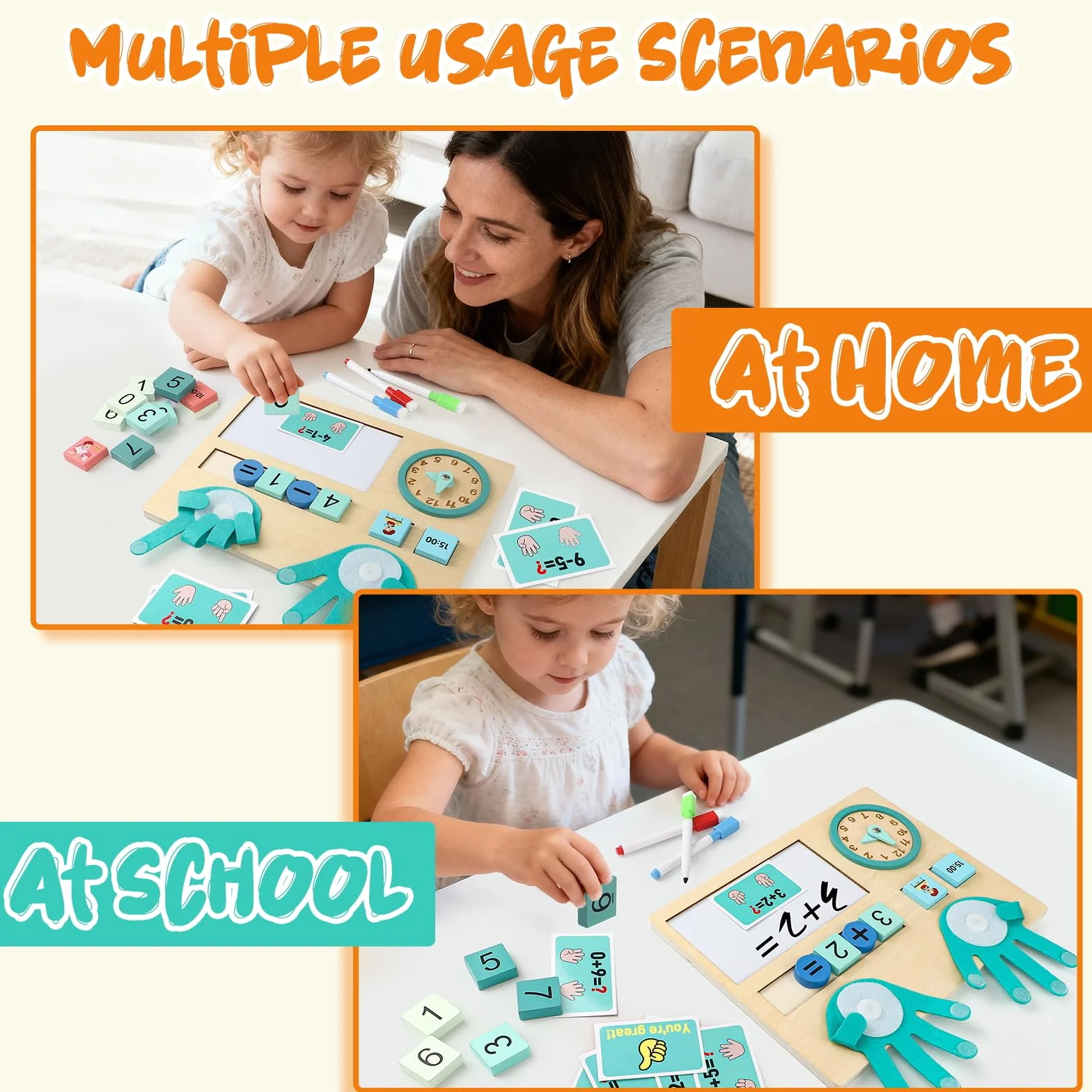 Atoylink Giocattolo di Matematica in Legno, Giochi Educativi con Orologio, Giochi Montessori per la Matematica, Numeri di Conteggio, Giochi Prima Eeducativi Regalo per Bambini 3 4 5 Anni