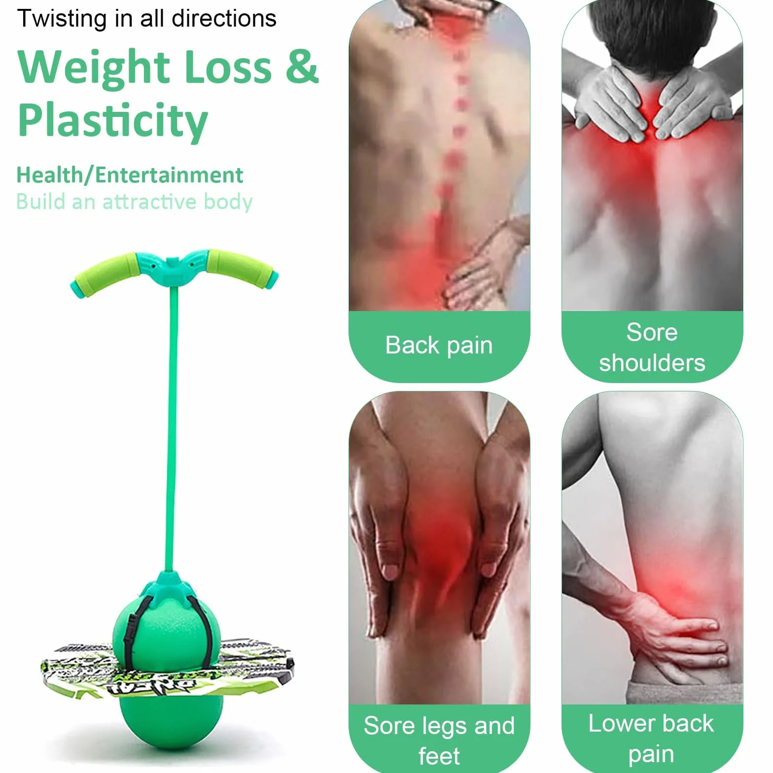 MeYuxg Pogo Stick con Maniglia, Palla per Saltare Bambini Adulti, Giochi da Esterno per Bambini, capacità di Carico 100 kg, Palla Salta Salta per L'allenamento Dell'equilibrio e Lo Sport (Verde)