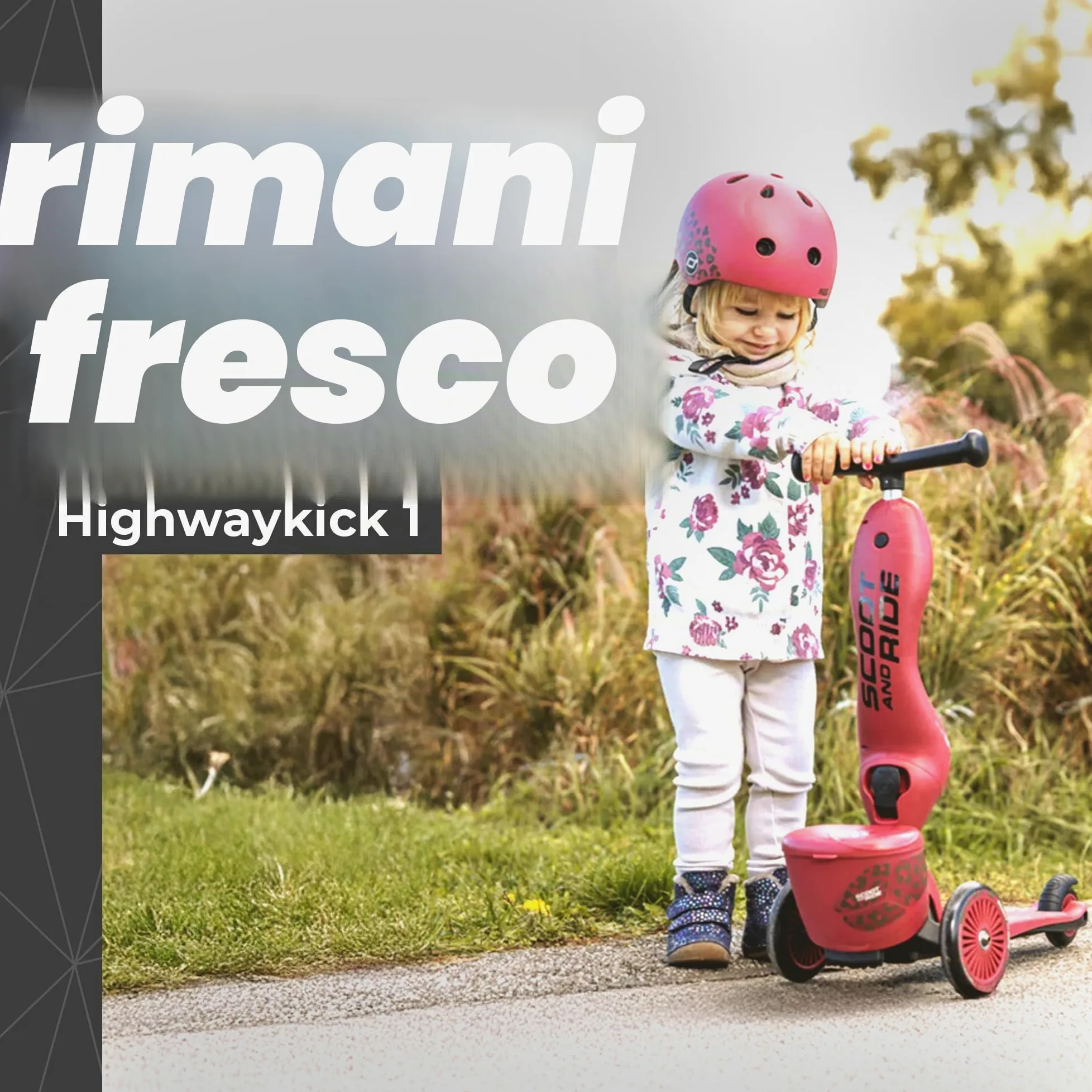 Scoot & Ride Highwaykick 1 Lifestyle Wildcat, ruota e scooter 2 in 1 per bambini (1-5 anni), con spazio di archiviazione, regolabile in altezza, cuscinetto di sicurezza, fino a 50 kg, motivo: Wildcat
