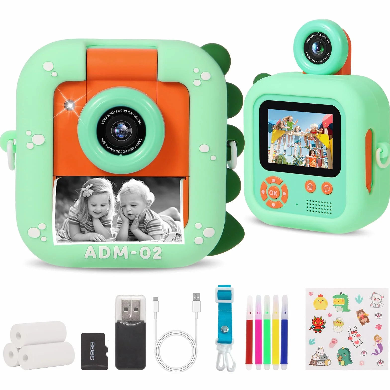 ZUEOKAI Fotocamera Istantanea Bambini 2,4" 180° Flip Obiettivo 32GB