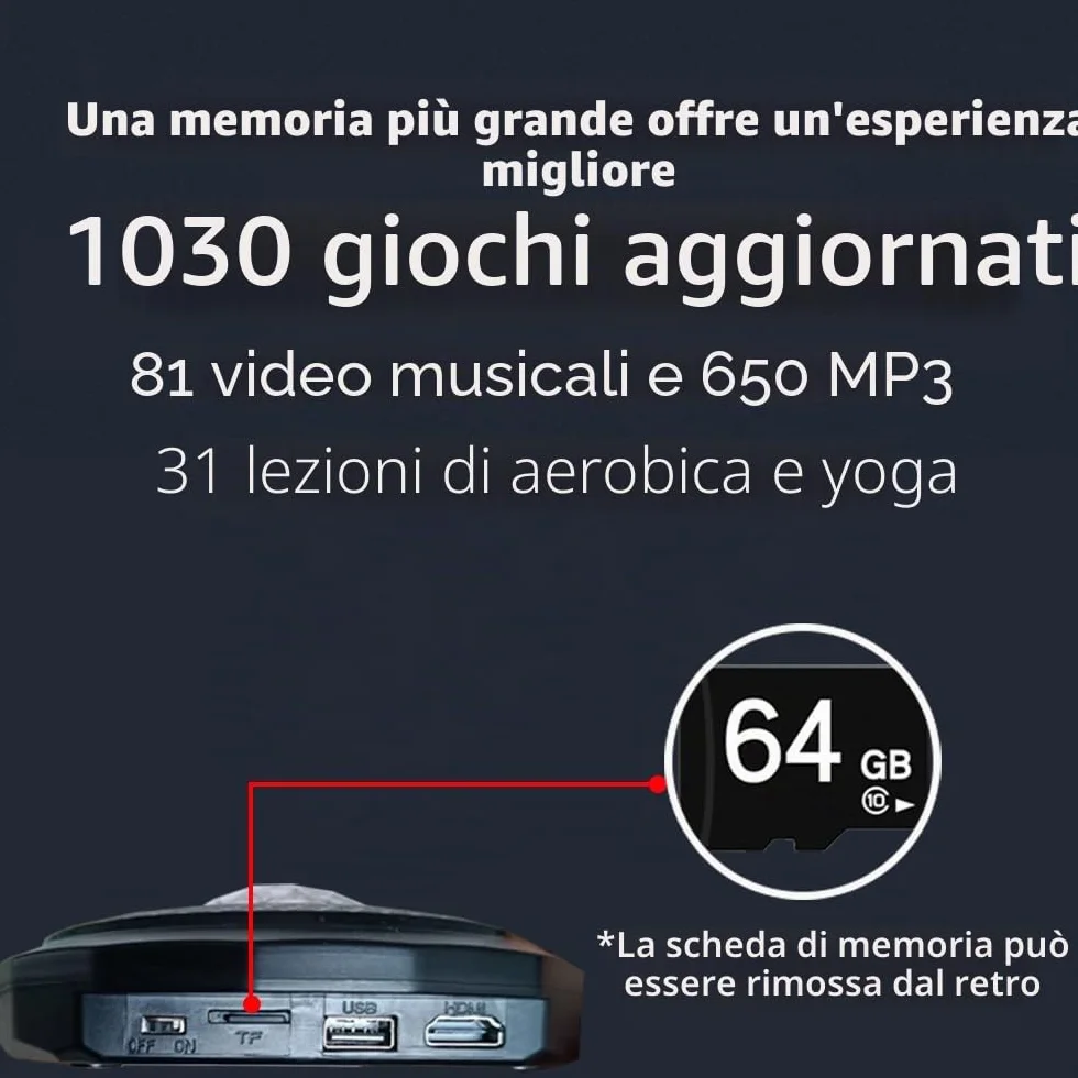 Tappetino da ballo elettronico con fotocamera, 64 GB, 1030 giochi, 650 canzoni, compatibile TV