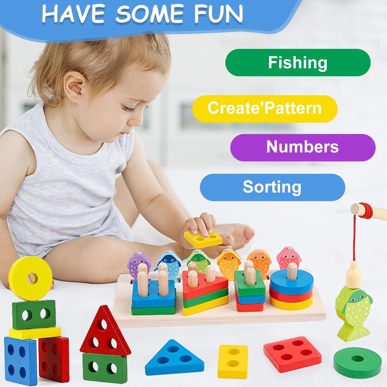 Giocattoli per Bambini Montessori,Giocattoli di Ordinamento e Impilamento in Legno,Forme Geometriche Ordinamento e Impilamento Block Board,Sensoriale Giocattoli,per Bambine e Bambini