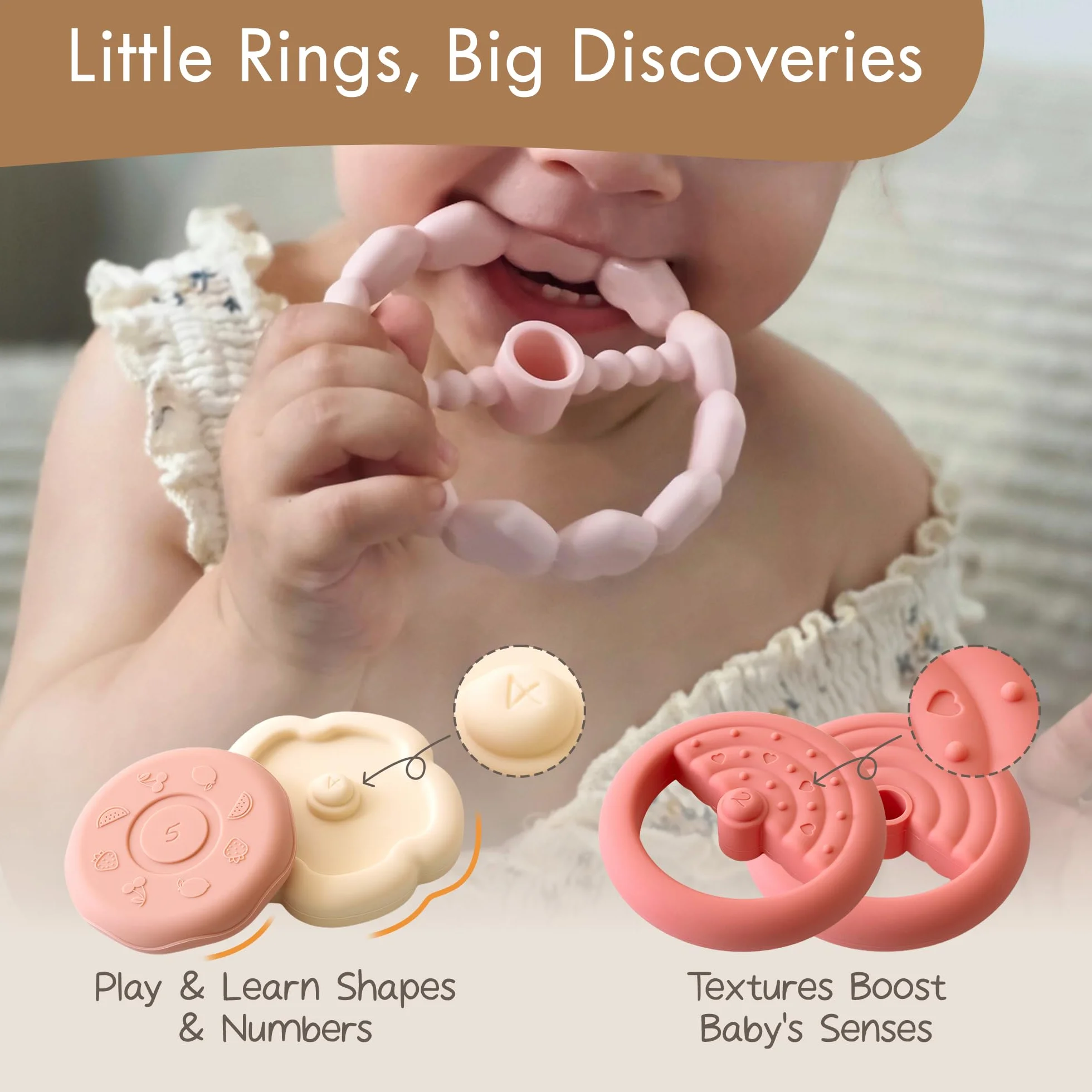 Moonkie Dinosauro Torre Impilabile Bambini, Giochi Dentizione Silicone, Costruzioni per Neonati, Torre Montessoriana Bambini, Massaggia Gengive Neonati, Regalo Perfetto per 6 Mesi+, 7 Pezzi