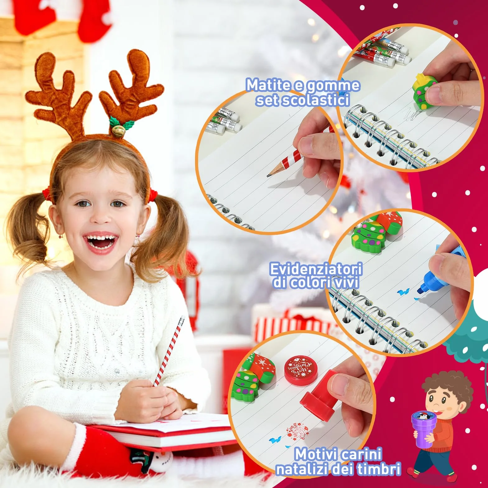 Calendario Avvento 2025 di Cancelleria Scuola Set Cancelleria 24 Articoli Calendario Avvento Bambini Bambina con Matite Timbri Evidenziatori e Gomma Regali di Natale Bambini
