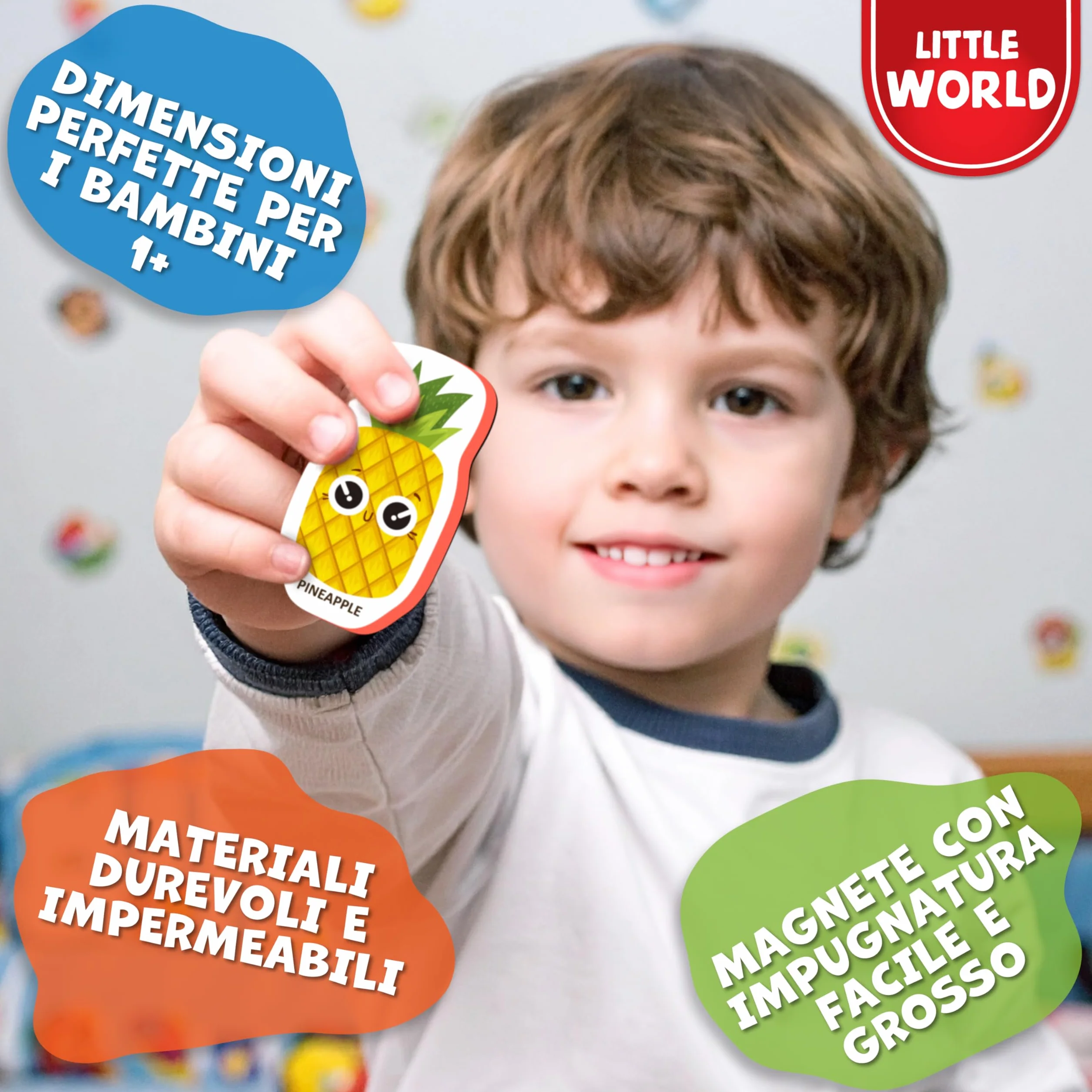 Magneti da frigo per bambini Little World 25 sztuk, frutta e verdura, atossici, impermeabili, in schiuma