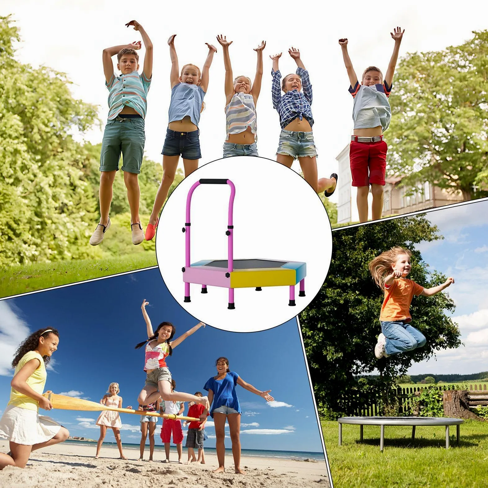 Mini trampolino – Attrezzatura da salto pieghevole da 90 cm | Trampolino ricreativo con manico regolabile, per asilo nido, scuola materna, casa, palestra, parco, parco giochi, prato, cortile, giardino