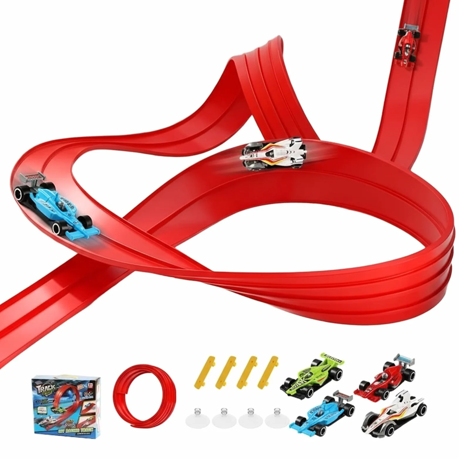 Pista flessibile con accessori per parco divertimenti | Pista da corsa arrotolabile facile da pulire, auto da corsa flessibile, resistente e robusta