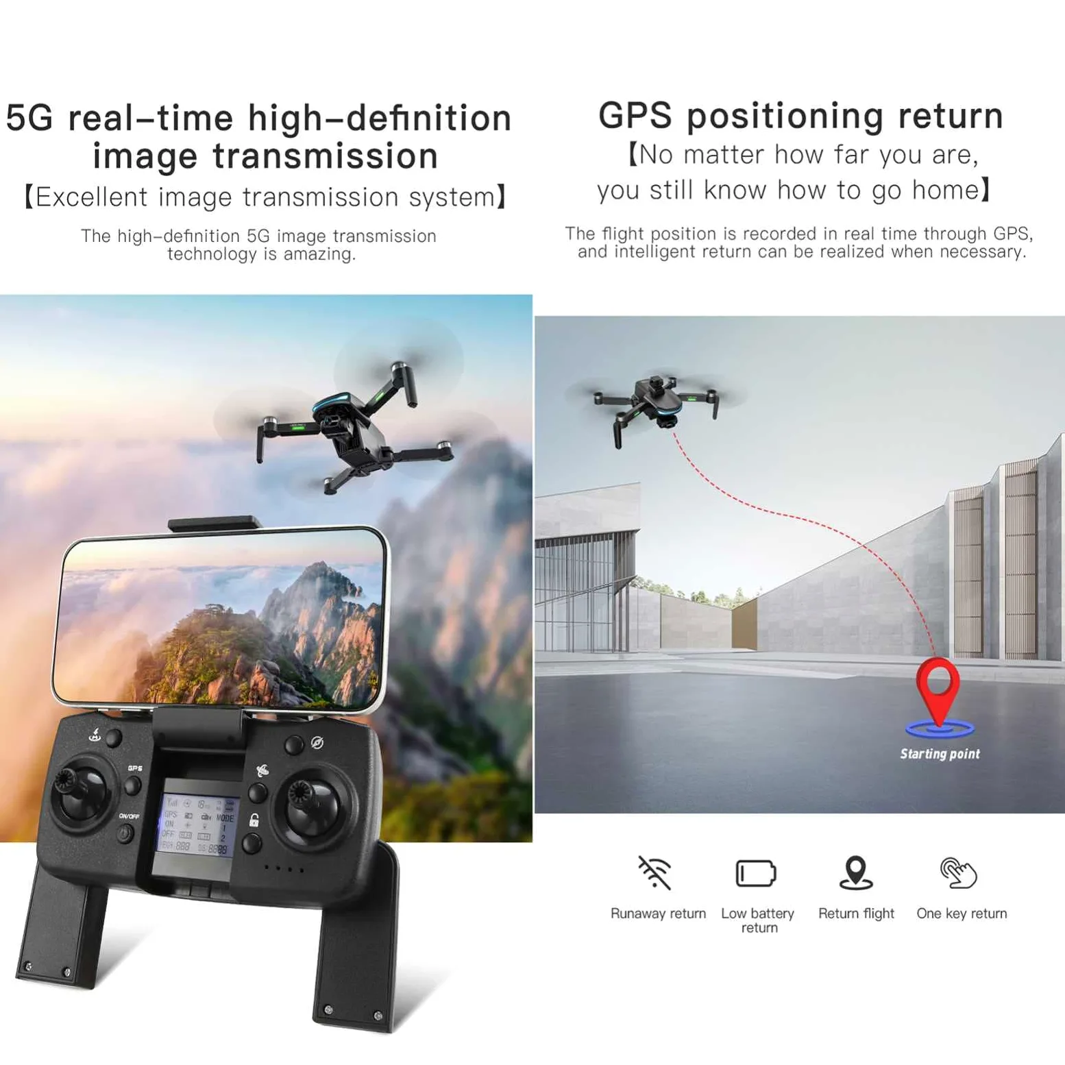 Drone con telecamere con Fotocamera per Adulti 4K, Fotocamera con Gimbal a 3 Assi Drone con Fotocamera, prevenzione degli Ostacoli, quadricottero Senza spazzole con Trasmissione 5G