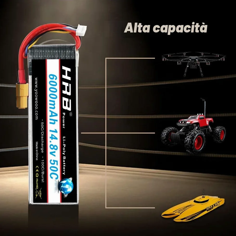 HRB 14.8V 6000mAh 4S 50C-100C RC Lipo Batteria con xt60 spina Per RC Autocarro Barca Drone Elicottero Quadcopter (EC3/Deans/Tamiya)