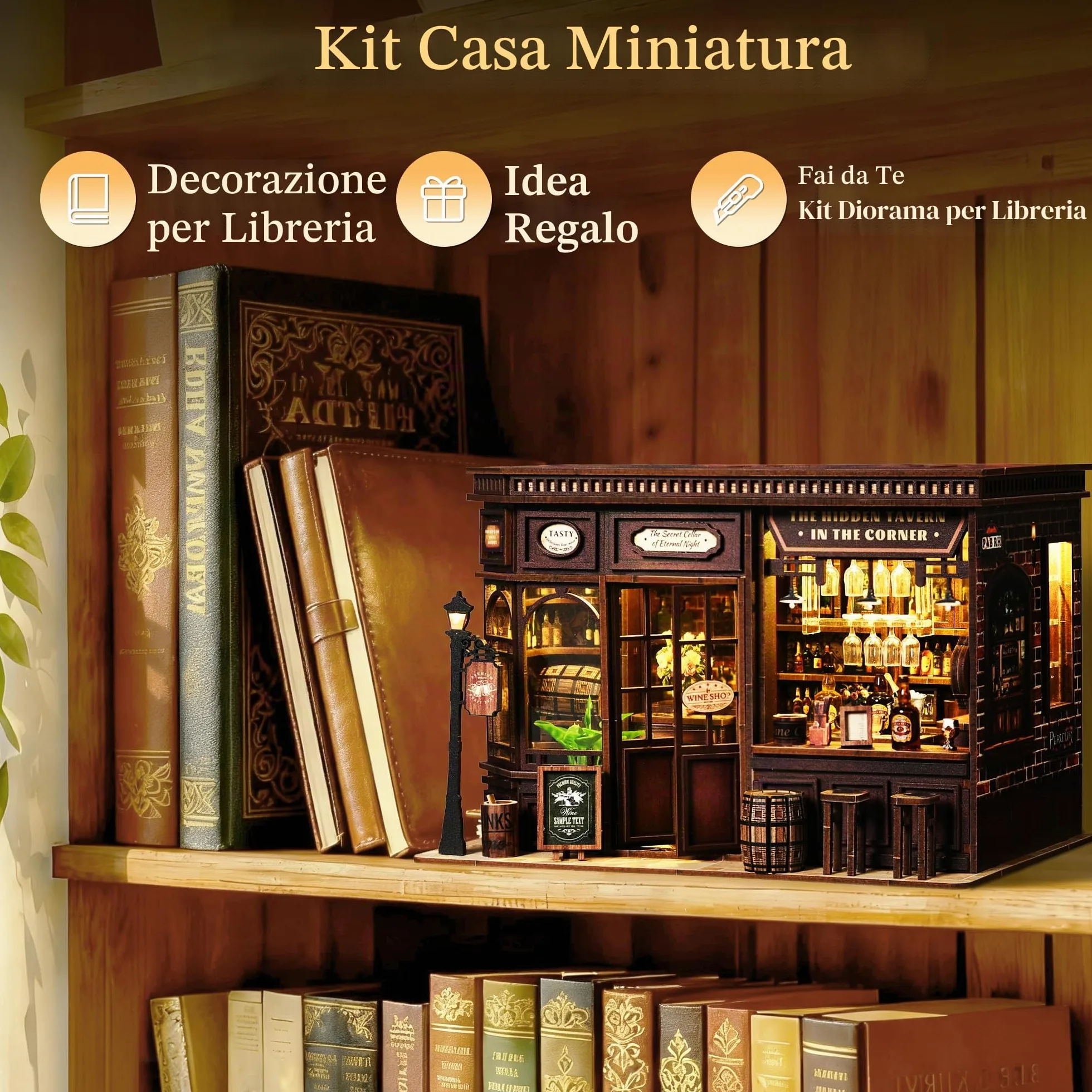 MAKEASY Book Nook Kit - Kit Casa in Miniatura Fai-da-Te per Adulti e Adolescenti, Puzzle 3D in Legno Inserto Decorativo per Libreria, Kit Modellino Tiny House Booknook, Regali Creativi per Famiglia e