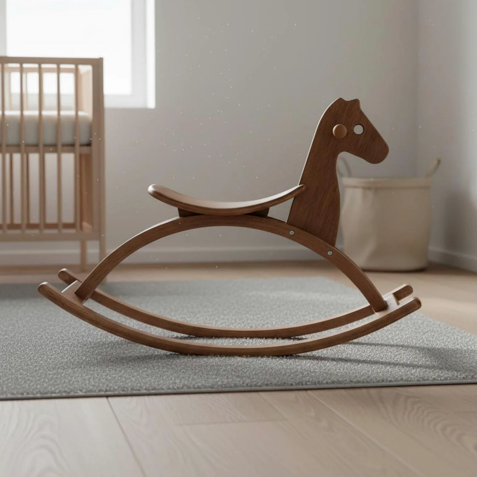Cavallo a Dondolo Bambini Cavallino Dondolante Giocattolo Dondolo Gioco a Dondolo in Legno Stile Minimal Nordico Facile da Inserire in Casa Pattini, Natural Wood