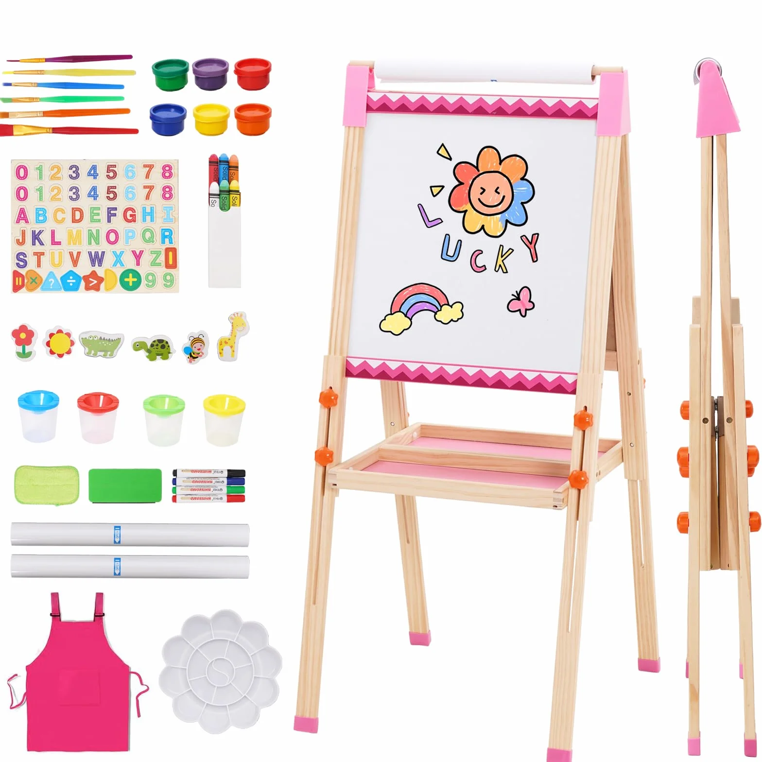 Lavagna per Bambini con Rotolo di Carta da Disegno Lavagna Pieghevole Bifacciale e Lavagna Magnetica e Supporto per Carta da Pittura,Regalo per Bambini e Bambine