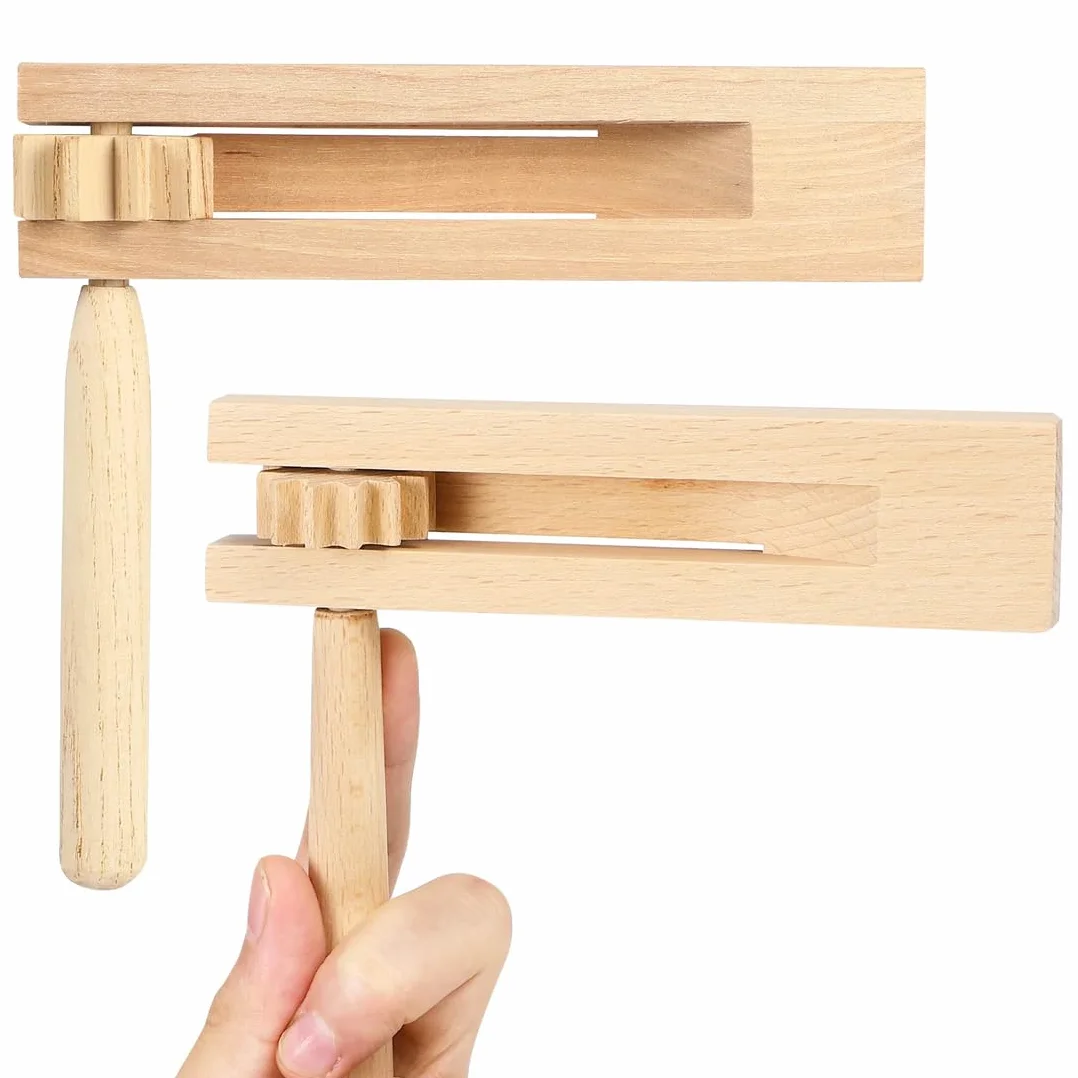 2 Pezzi Strumenti Musicali Bambini, Cricchetto in Legno Raganella Legno, Giocattolo Tradizionale Matraca Raganella, Tamburo Strumento Musicale, per Le Prime Feste di Giochi di Insegnamento