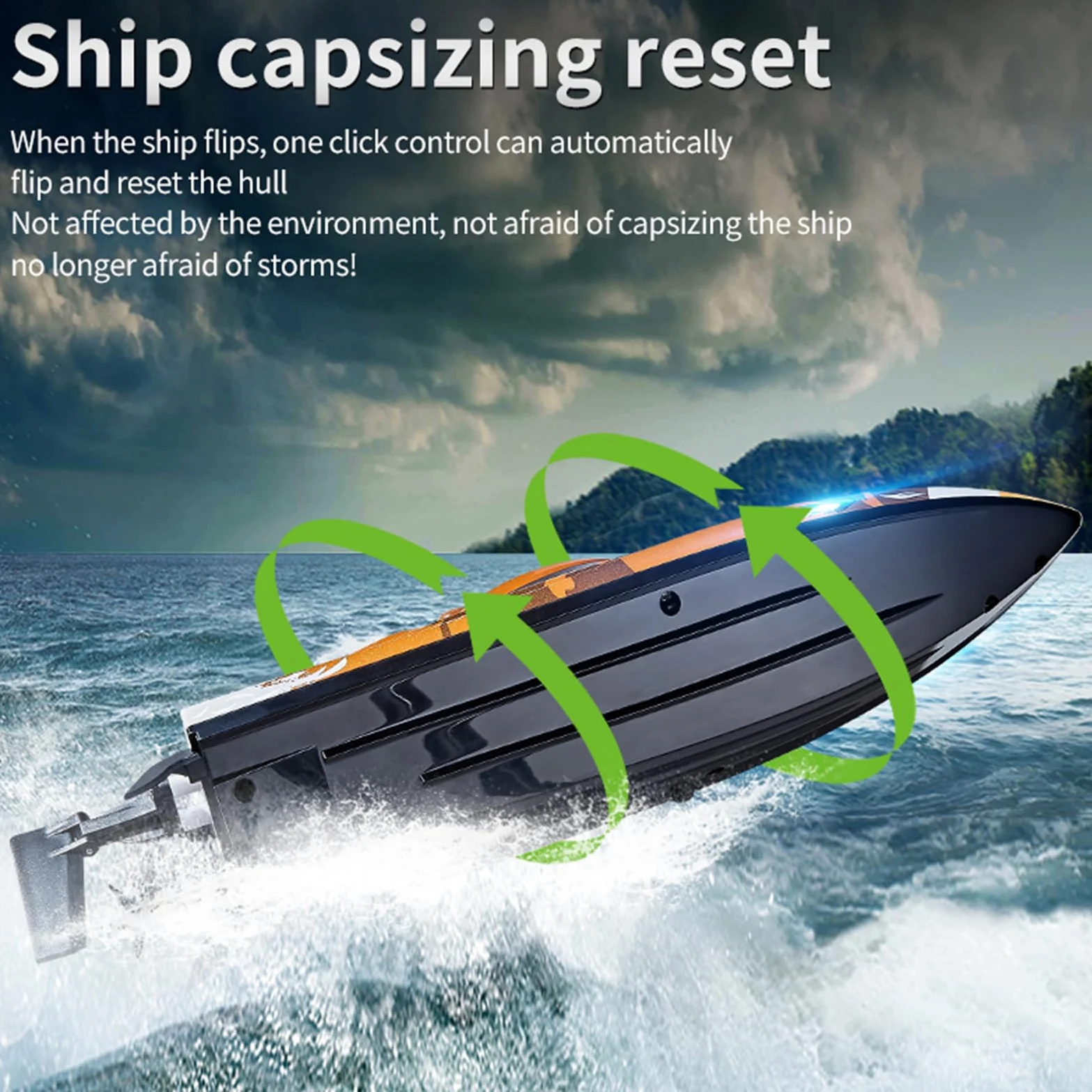 Barca telecomandata, 25 km/h, barche da corsa Speedboat ad alta velocità, barca RC da 2,4 GHz con luci LED, allarme a bassa tensione, ripristino automatico con un clic (marrone)