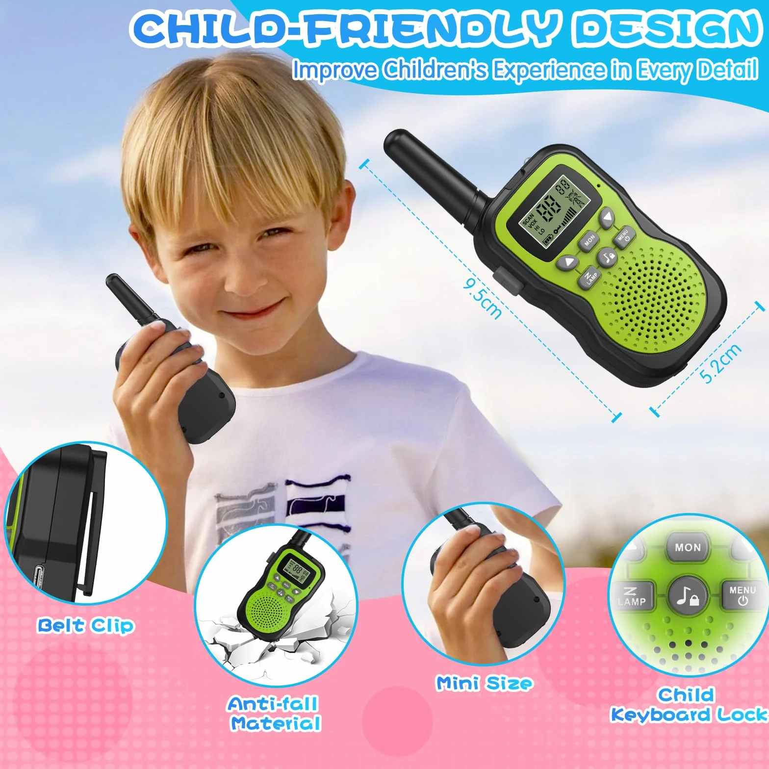 Apkezel Walkie Talkie Bambini 3 Pezzi Ricaricabili 1000 mAh 3km con Torcia VOX