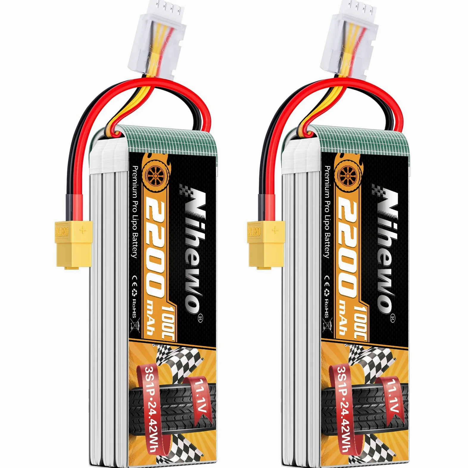 3S LiPo Batteria 11.1V 2200mAh 100C XT60 per RC auto barca drone 2pz | Batteria LiPo 3S 11.1V 2200mAh compatibile con RC auto camion barca aereo elicottero drone modelli FPV e hobby