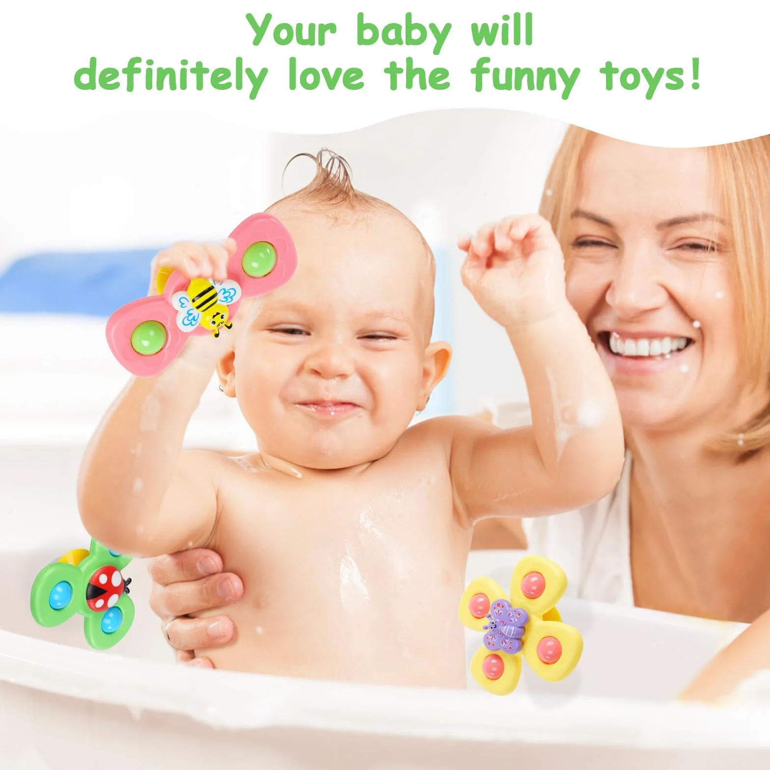Ainiv Ventosa Spinner Top Giocattoli, 6PCS Ape Farfalla Coccinella ​Animali Simpatici Giocattoli per Il Bagno del Bambino, Ventose Girevoli Giocattoli per Bambini,Giocattoli Sensoriali per Bambini