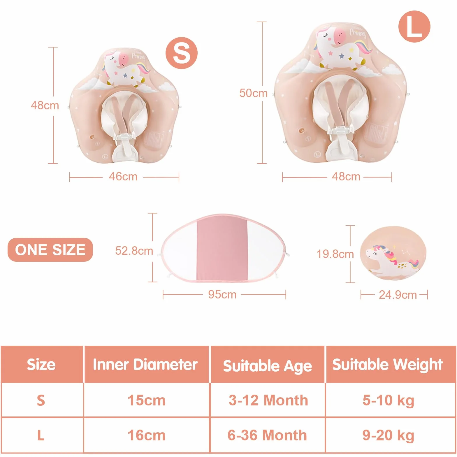 ANSTEN Salvagente Neonato, Salvagente Neonato 3-72 Mesi Salvagente Bambini 1 Anno Ciambella Neonato Mare Mutandina Gonfiabile Float con Parasole