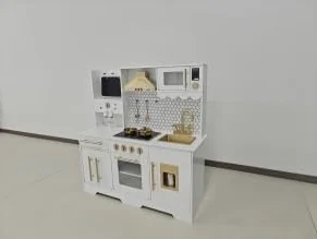 Cucina Giocattolo in Legno Grande, Set Cucina Montessori Per Bambini Altezza 105cm Con Orologio Didattico, Telefono, Fornelli e Lavello, Giochi Di Ruolo in MDF