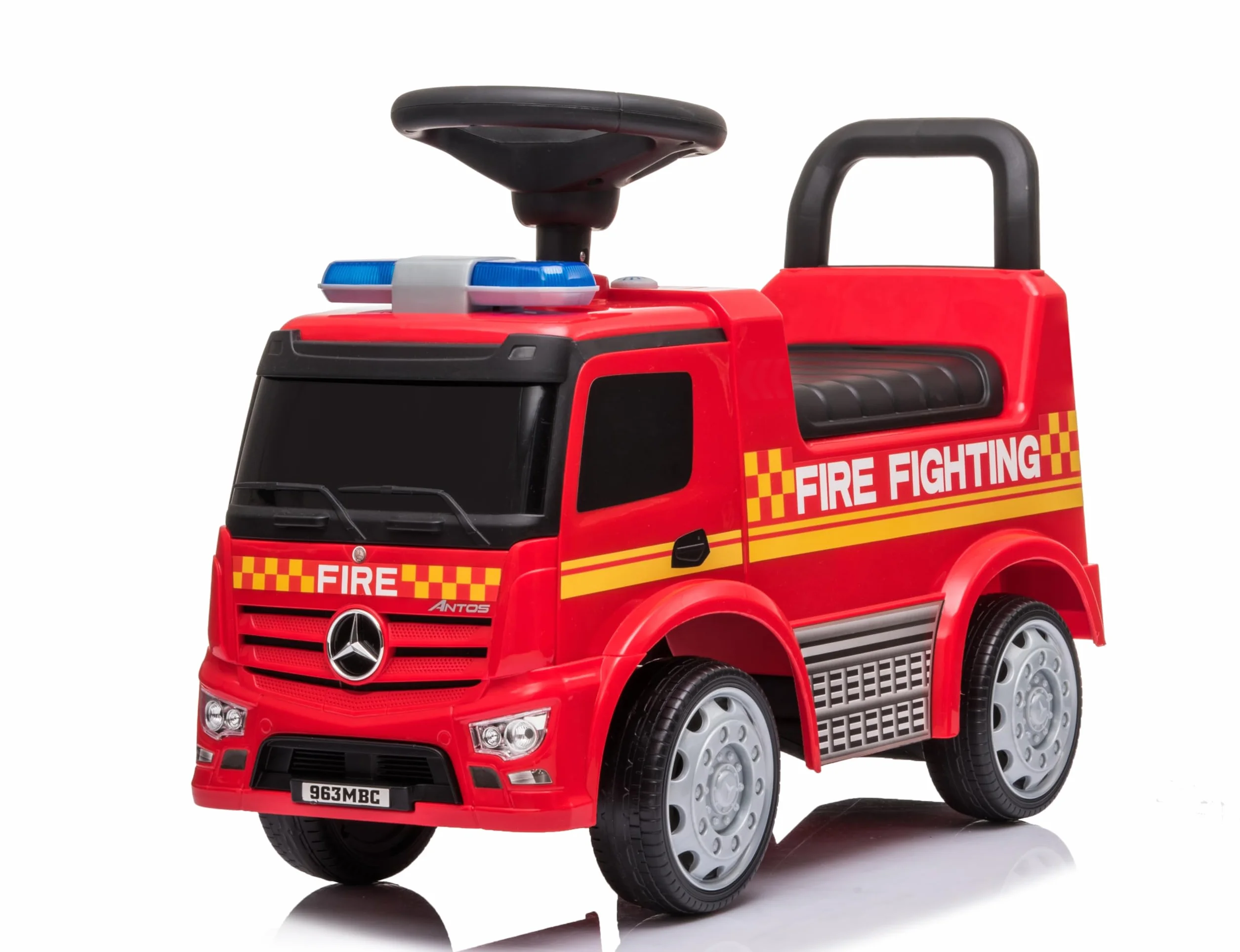 Camion Pompieri Cavalcabile Primi Passi Mercedes Antos per Bambini 1-3 Anni con Sirena e Clacson