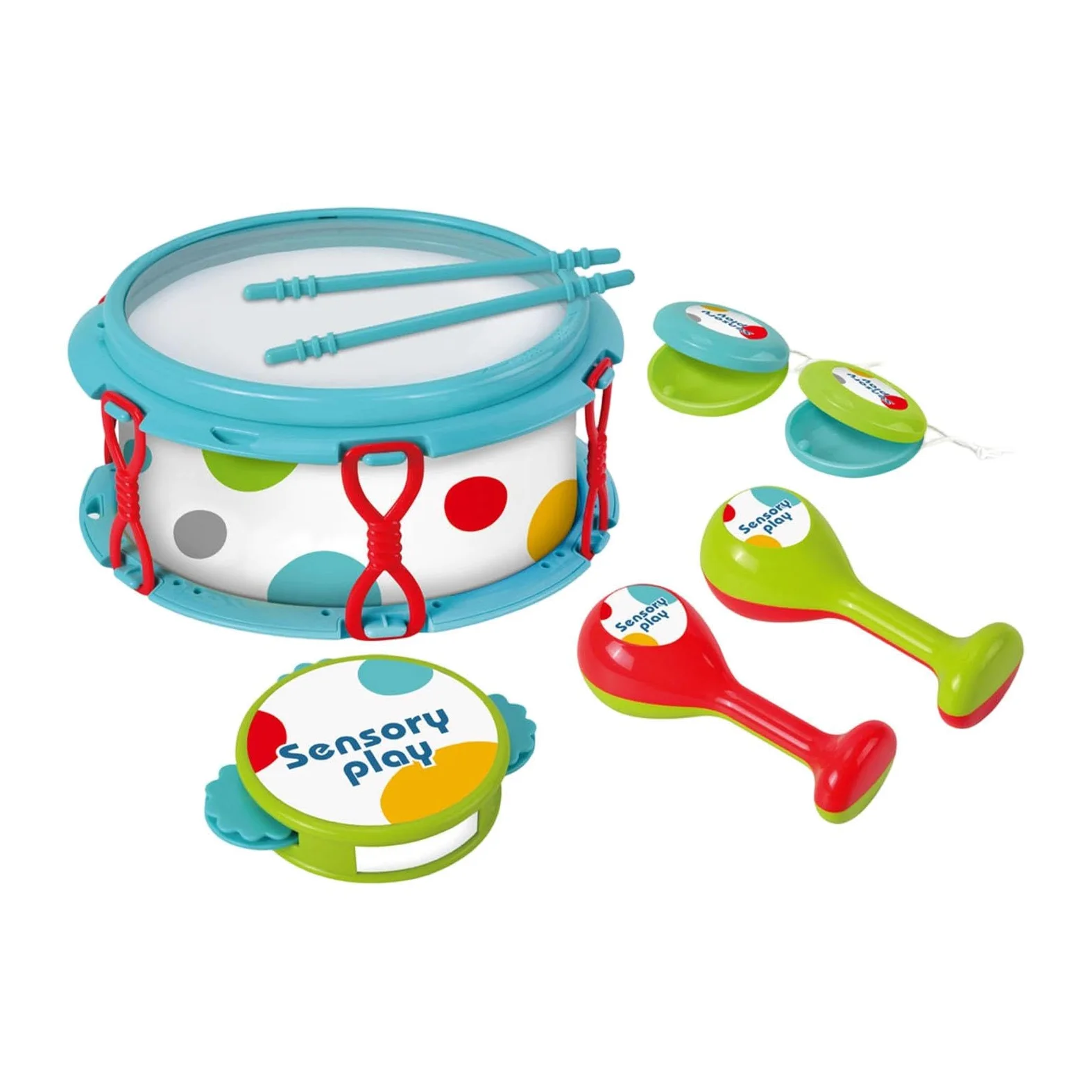 Gralara Tamburello a Mano, bomboniere per Feste, Sviluppo sensoriale educativo, Viaggi, età 3+ Mesi, Strumento a percussione per Bambini, Blu