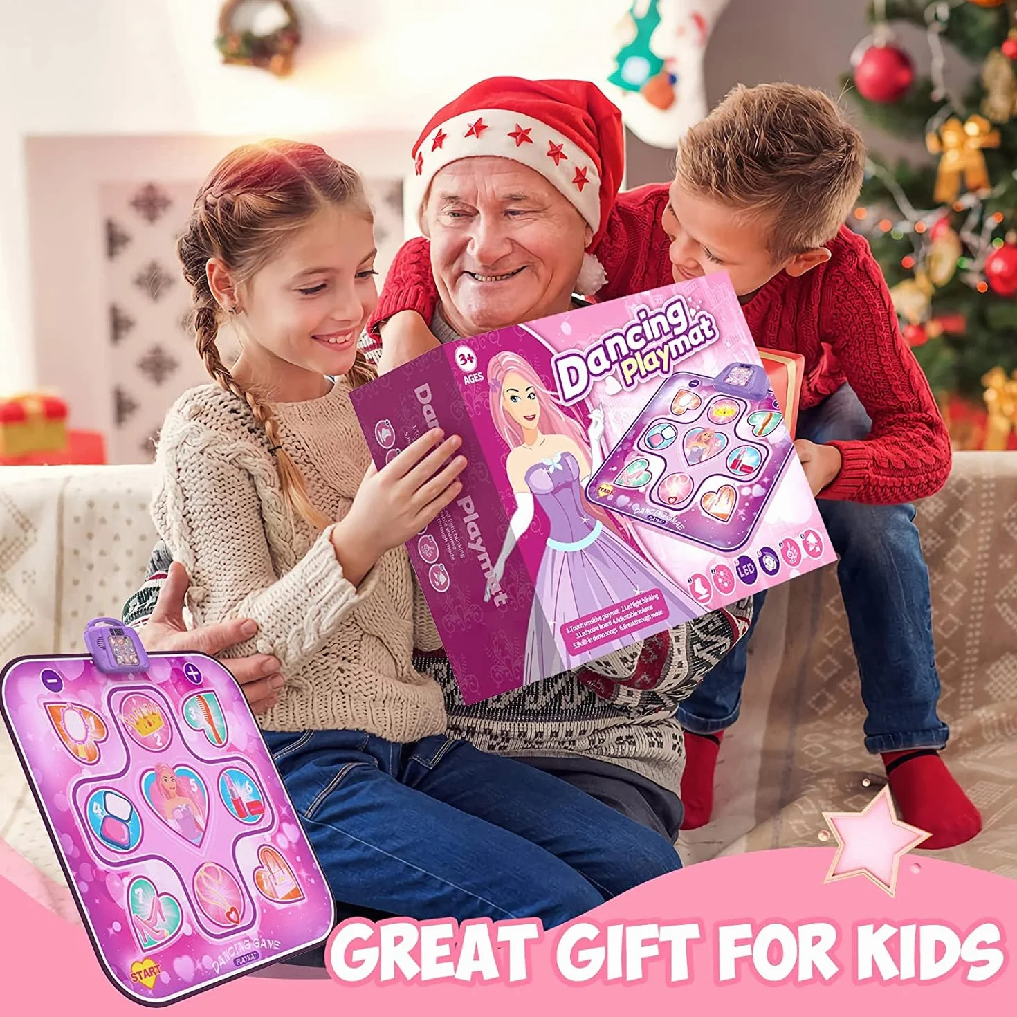 Tappetino da Ballo Musicale con Luci LED per Bambini 3-12 anni 6 Modalità Gioco