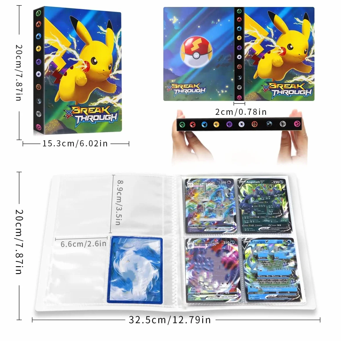 Raccoglitore Carte Pokemon, Album Porta Carte Collezionabili, 30 pagine, può contenere 240 carte