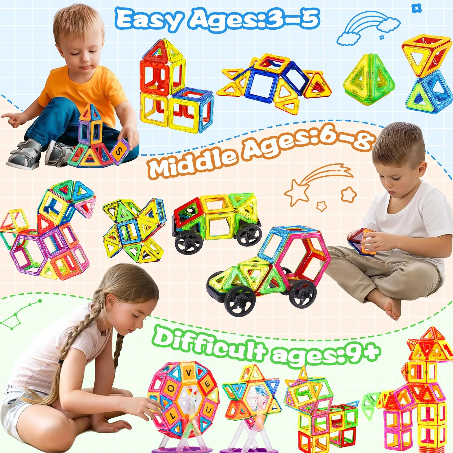 120 Pezzi Blocchi di Costruzione Magnetici Giochi Educativi Regalo per 4-9 Anni