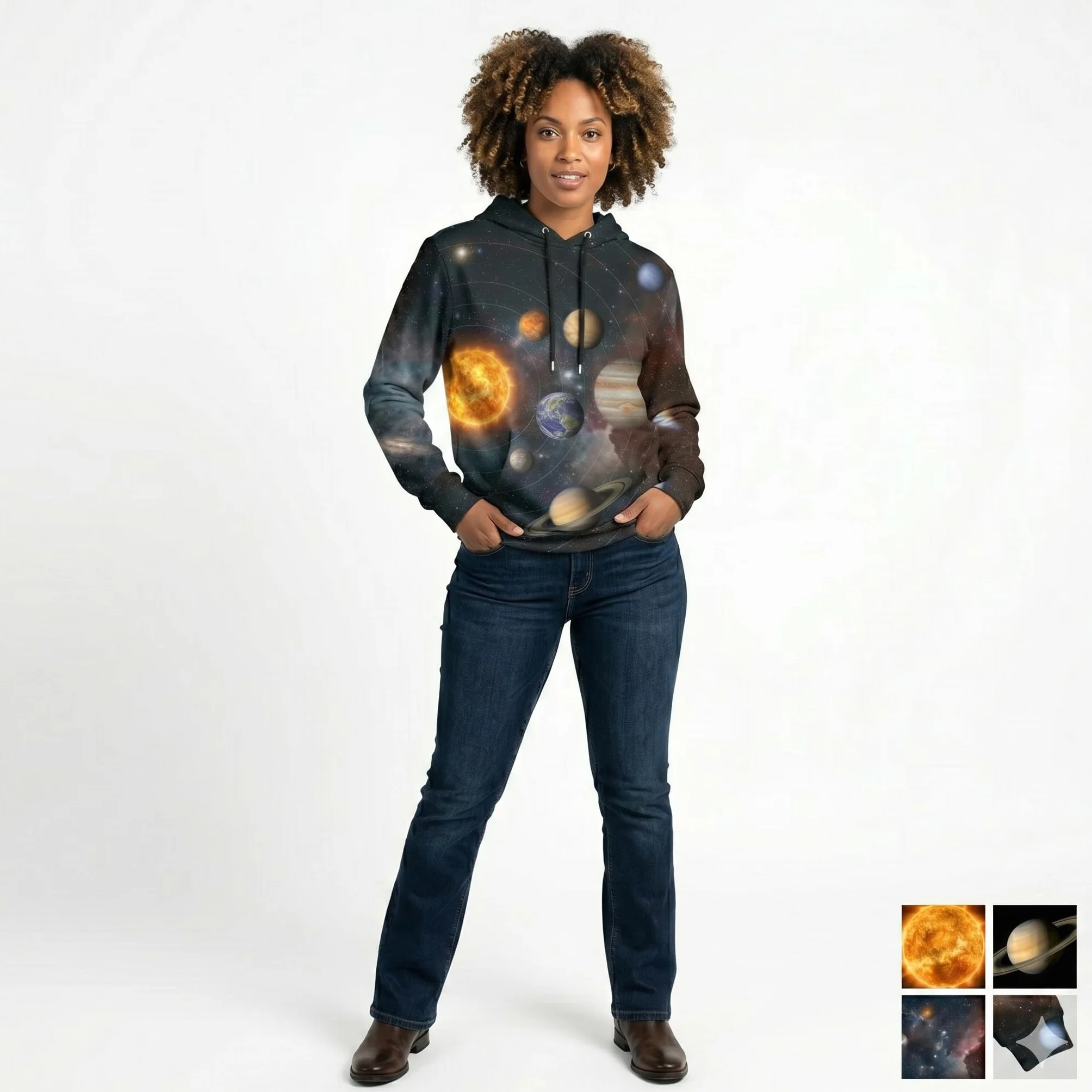 Felpa con Cappuccio Sistema Solare Pianeti Galassia Universo Astronomia Spazio Design Unisex Regalo Per Amanti dell’Astronomia e della Scienza