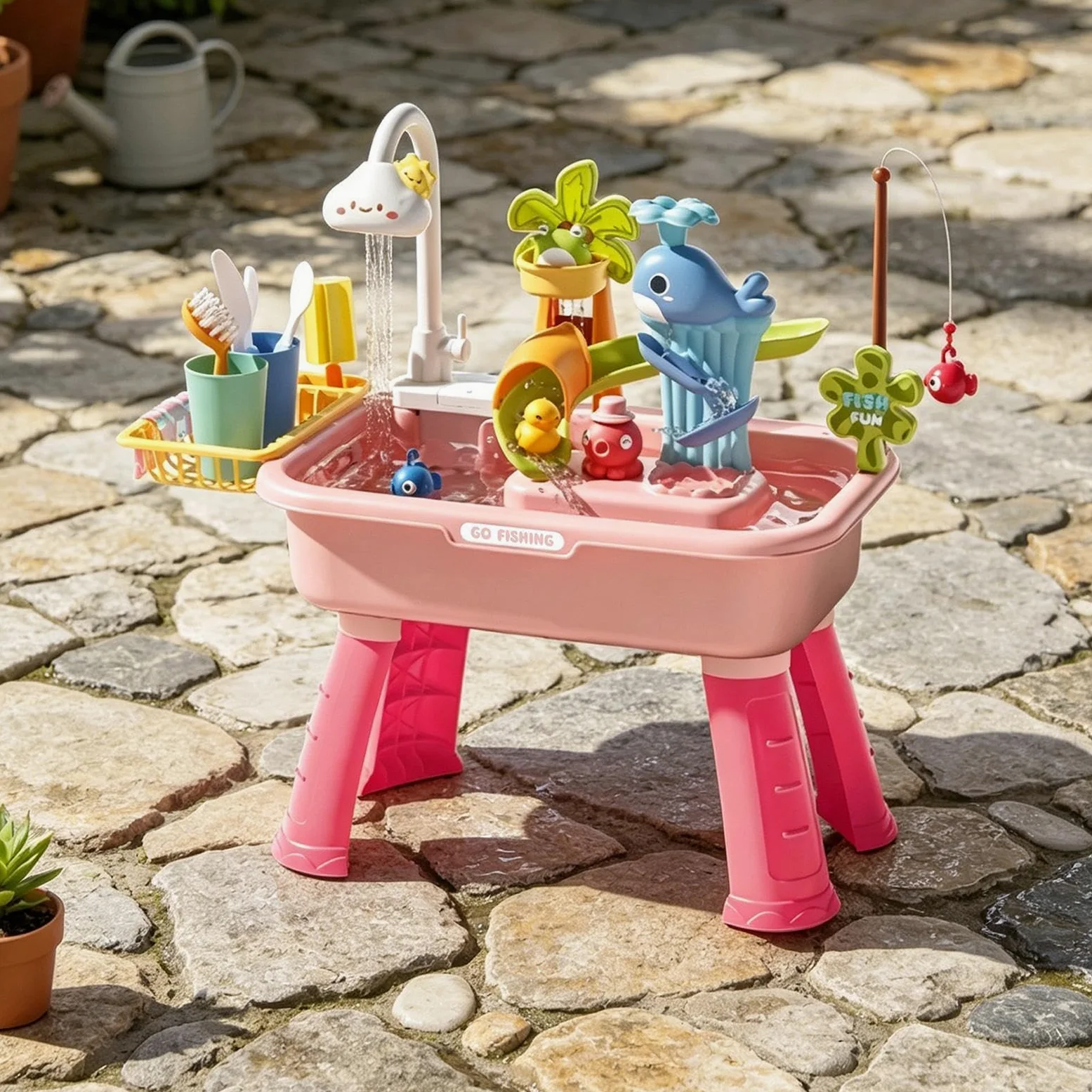 Tavolo Acquatico da Esterno di Pesca Estivo | Giocattolo Con Acqua Corrente Per Maschi Femmine Prescolari Patio Spiaggia Campeggio Casa Bagno Sala Giochi Vacanze