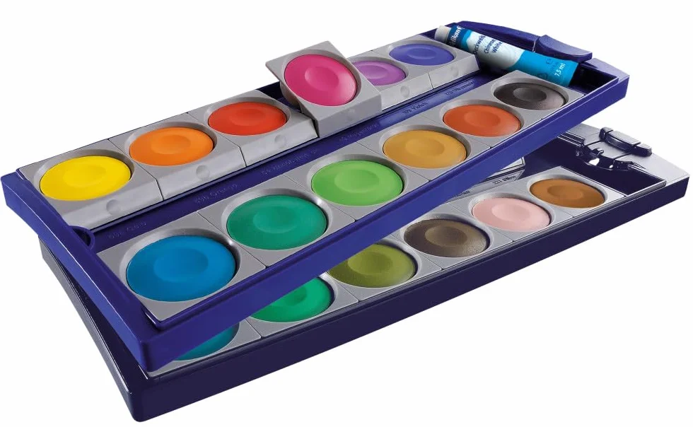 Pelikan Acquerelli, 24 Colori e 1 Tubetto di Bianco, Tavolozza Integrata, Set Colori Acquarello Per Dipingere, Set Portatile, Prodotto in Germania