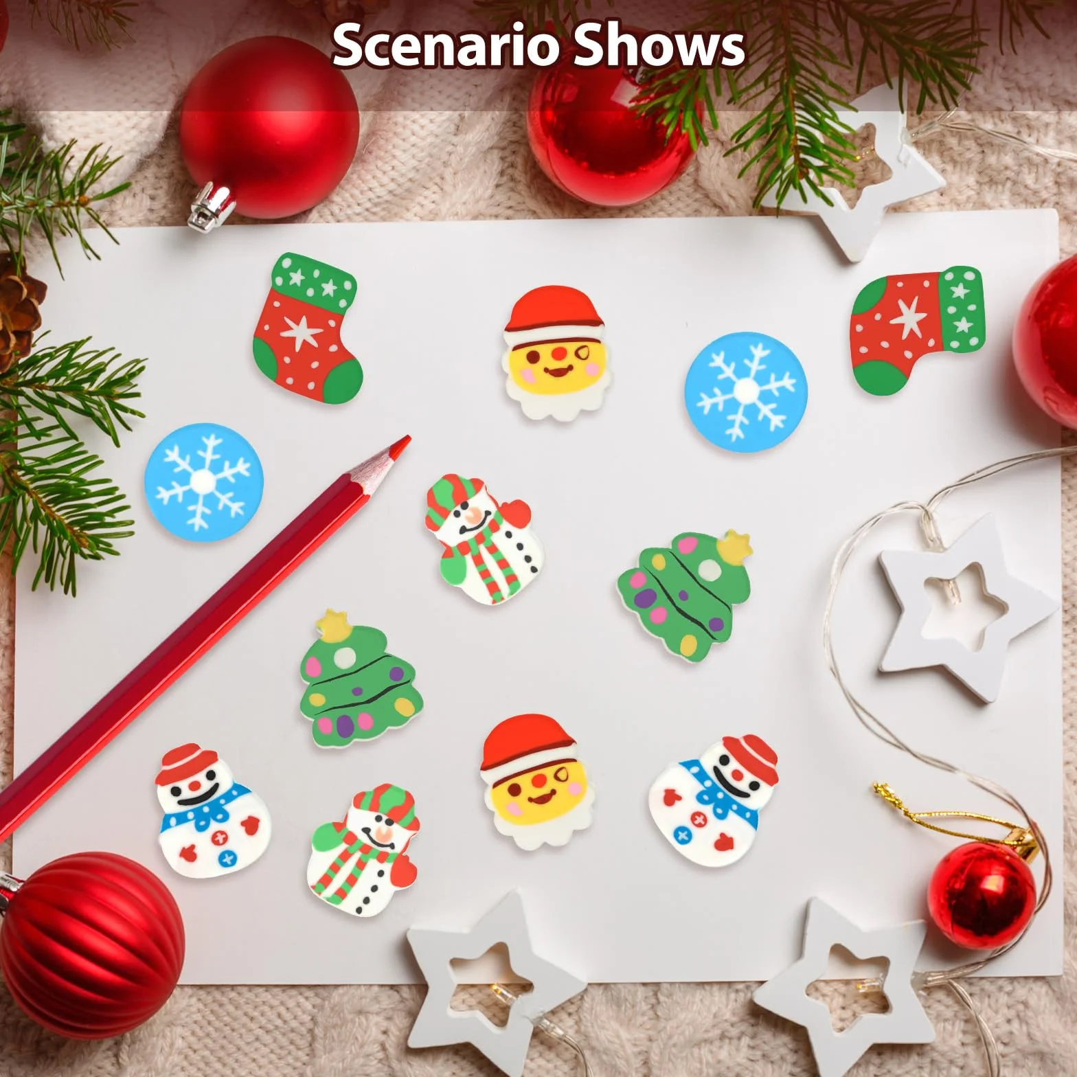 Amaxiu Gomme da Matita Natalizie per Bambini, 24 Pezzi Gomme da Cancellare Babbo Natale Divertenti a Vacanza Invernali per Scrivania Fiocchi di Neve Piccole Regalo Regali Scuola Aula Studente 6 Stili