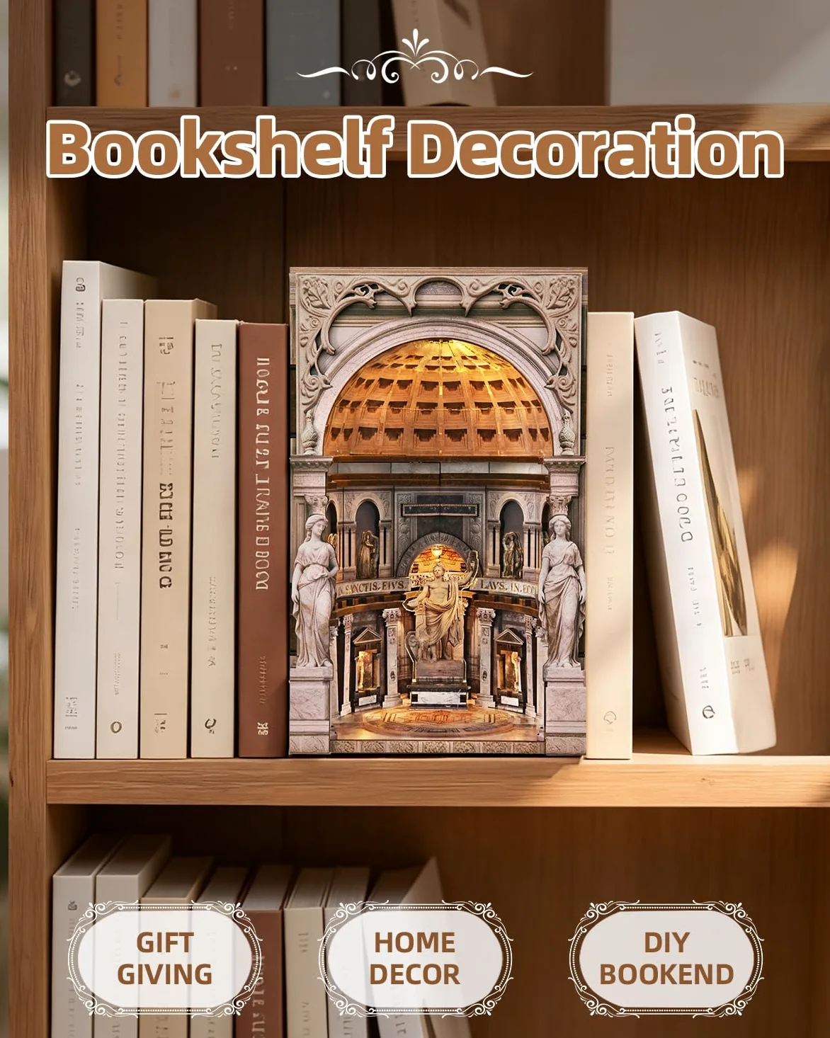 MiniCity Book Nook Kit fai da te, casa in miniatura con LED, puzzle 3D per adulti, mini casa delle bambole come libreria, libreria in miniatura, kit creativo per adulti, regalo per adulti (Pantheon)