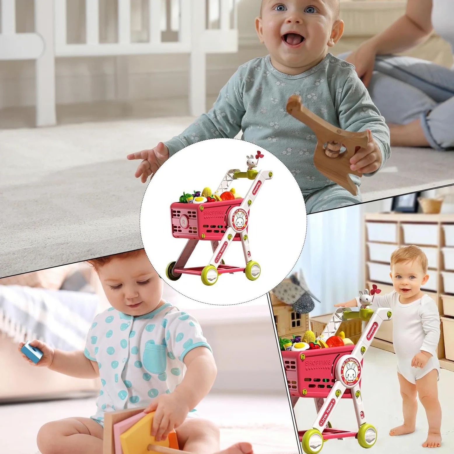 Carrello Spesa Bambini Cucina Finti Educativi Interattivi | Set Carrello Spesa Finti Carrellino di Ruolo per Bambini, Prescolari, Asilo, Vacanze