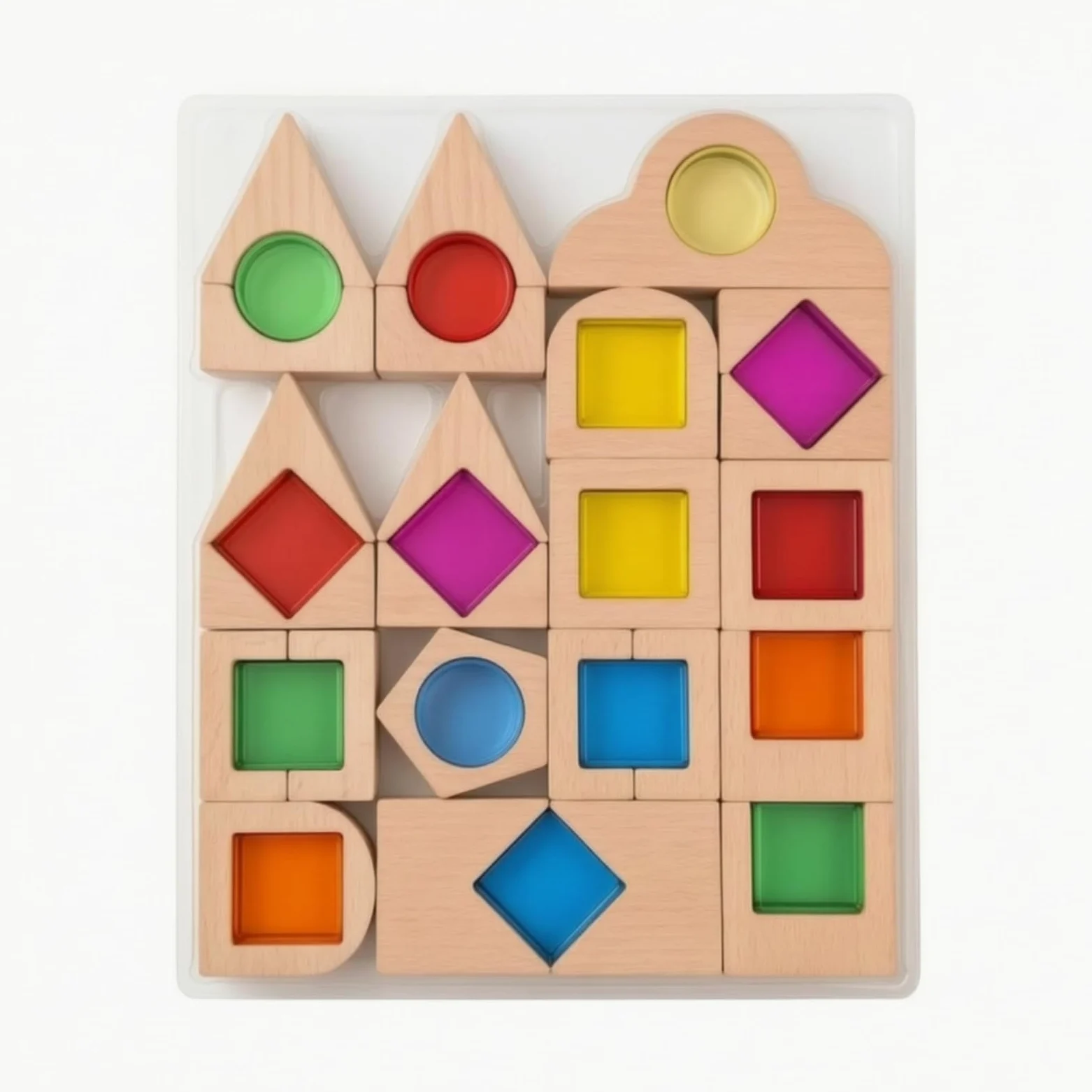 Amagogo Blocchi da Costruzione per Bambini Giochi Educativi Blocchi Legno Acrilico Set Geometrico Sensoriale Stacking Equilibrio Apprendimento Forme Colori
