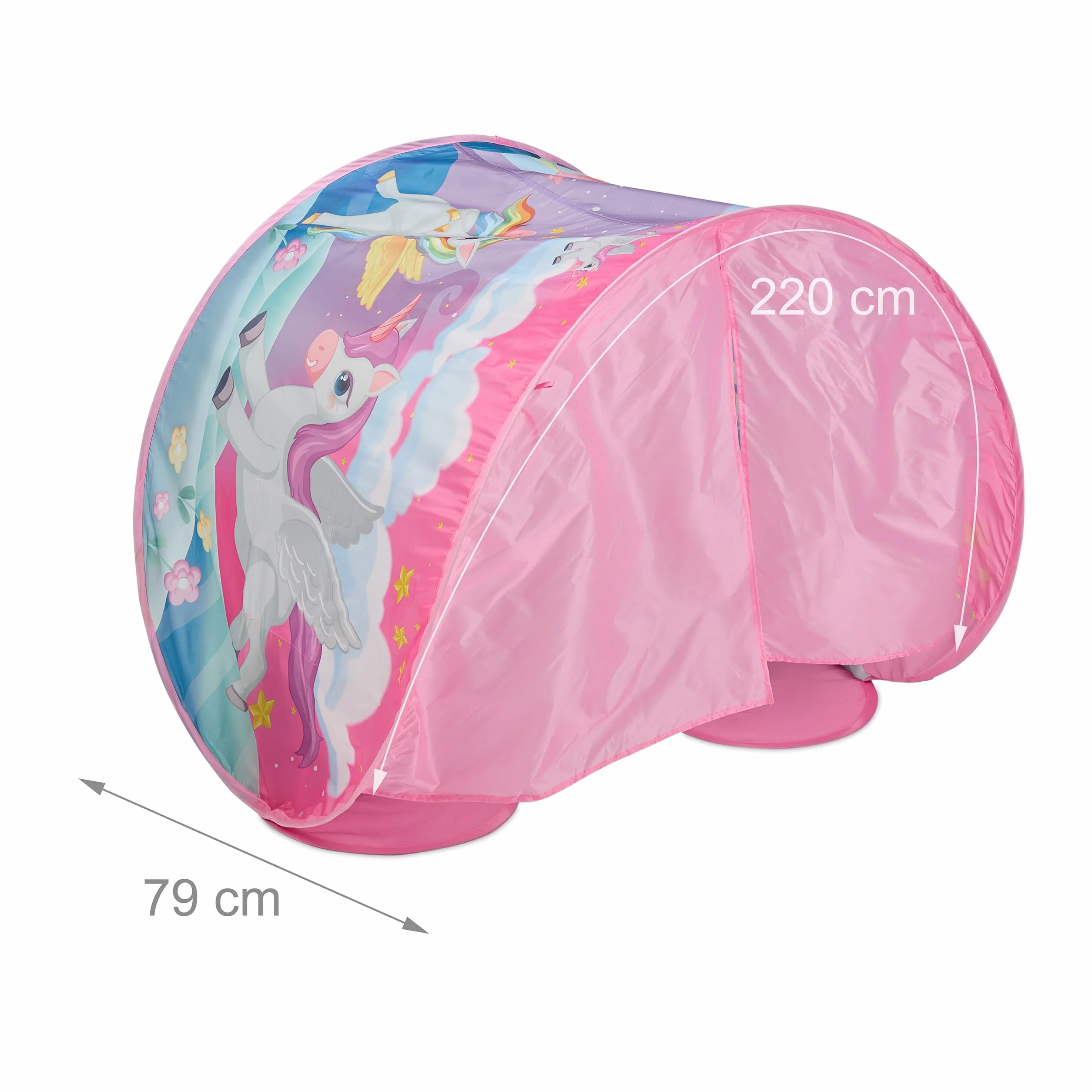 Relaxdays Tenda da Letto per Bambini, 220 x 79 cm, Cupola da Gioco, Funzione Pop-Up, Rifugio per la Cameretta, Unicorno