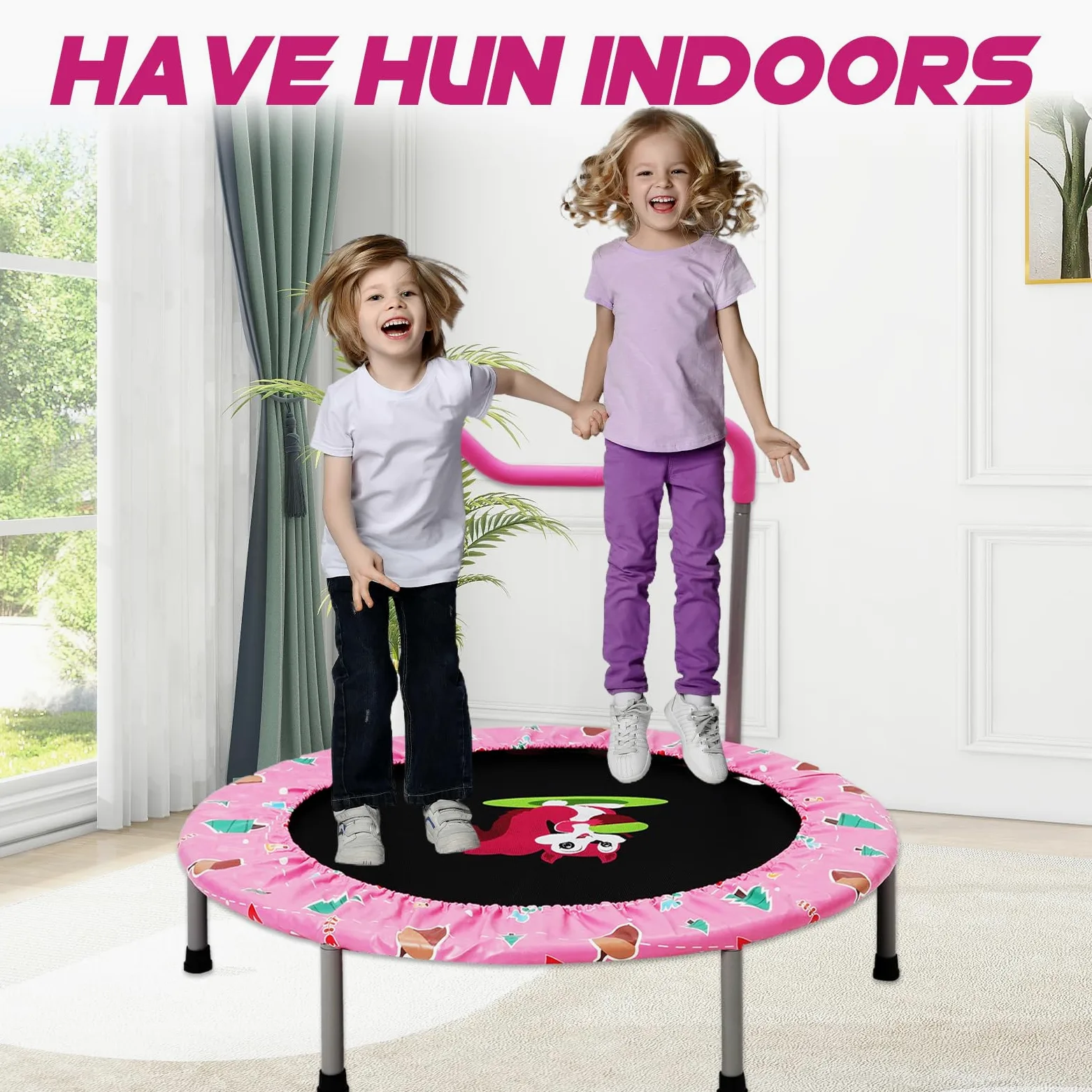 Trampolino Elastico per Bambini,Tappeto Elastico Pieghevole per Bambini con Piccolo Scoiattolo Copertura,Cuscinetti Antiscivolo e Maniglia,Ideale per Interno ed Esterno,Carico Massimo 150 kg