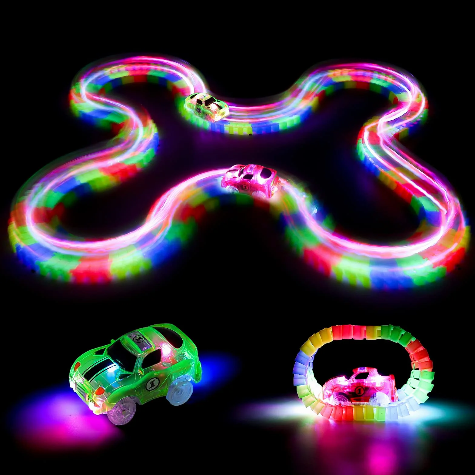 Giochi Bambini 3 Anni Pista Macchinine per Bambini - Giochi Bambino 3 Anni con 240 Pezzi Luminosa Flessibile Pista Macchinine e 2 LED Cars Macchinine Regalo Bambino Bambina 3 4 5 Anni Maschio