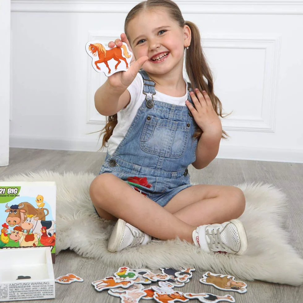 Magneti Fattoria Bambini 21 Grandi Animali Magnetici Gioco Educativo Montessori Set Creativo Prescolare